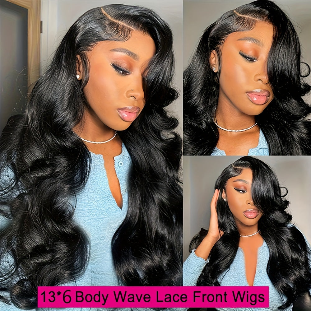 180% Density Human Hair Body Wave Wigs - Ultra-Realistic 13x6 Lace Front - Pre-Plucked, Glueless Design with Baby Hair - HD Transparent Lace Frontal - Luxurious Natural Black Color - Lena & Miles Exquisite Boutique LLC.