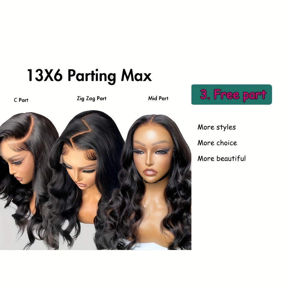 180% Density Human Hair Body Wave Wigs - Ultra-Realistic 13x6 Lace Front - Pre-Plucked, Glueless Design with Baby Hair - HD Transparent Lace Frontal - Luxurious Natural Black Color - Lena & Miles Exquisite Boutique LLC.