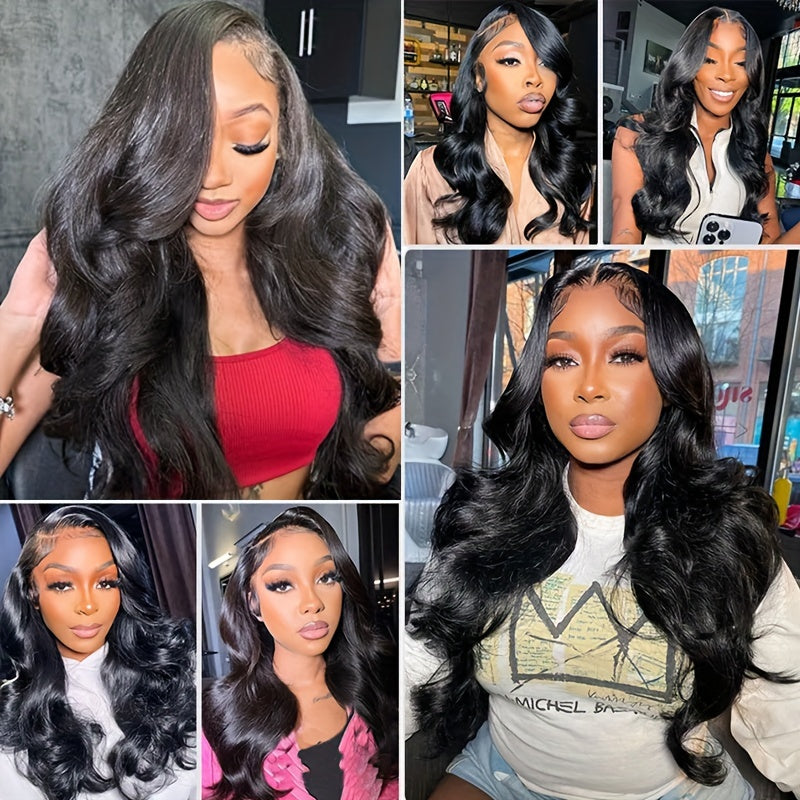 180% Density Human Hair Body Wave Wigs - Ultra-Realistic 13x6 Lace Front - Pre-Plucked, Glueless Design with Baby Hair - HD Transparent Lace Frontal - Luxurious Natural Black Color - Lena & Miles Exquisite Boutique LLC.