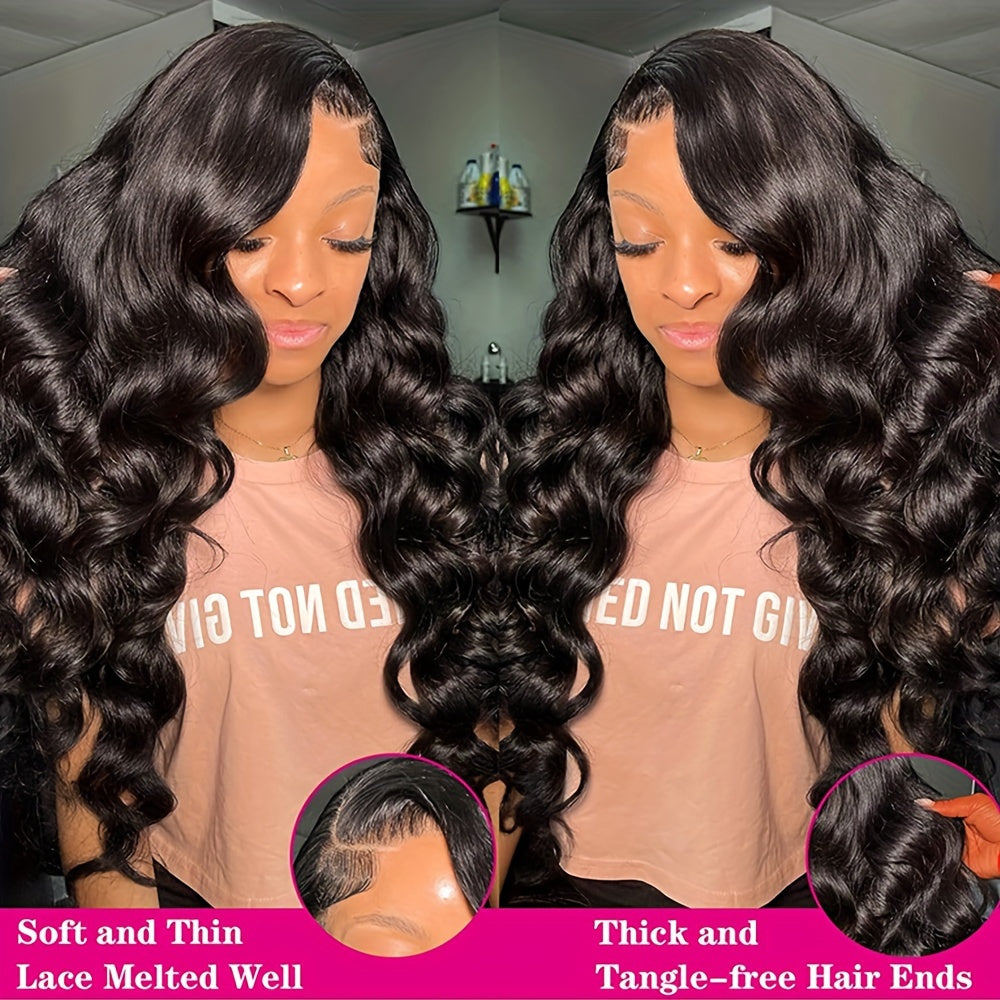 180% Density Human Hair Body Wave Wigs - Ultra-Realistic 13x6 Lace Front - Pre-Plucked, Glueless Design with Baby Hair - HD Transparent Lace Frontal - Luxurious Natural Black Color - Lena & Miles Exquisite Boutique LLC.