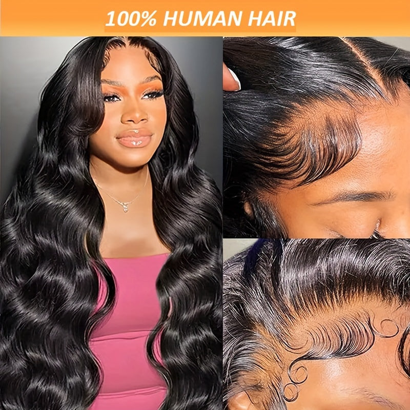 180% Density Human Hair Body Wave Wigs - Ultra-Realistic 13x6 Lace Front - Pre-Plucked, Glueless Design with Baby Hair - HD Transparent Lace Frontal - Luxurious Natural Black Color - Lena & Miles Exquisite Boutique LLC.