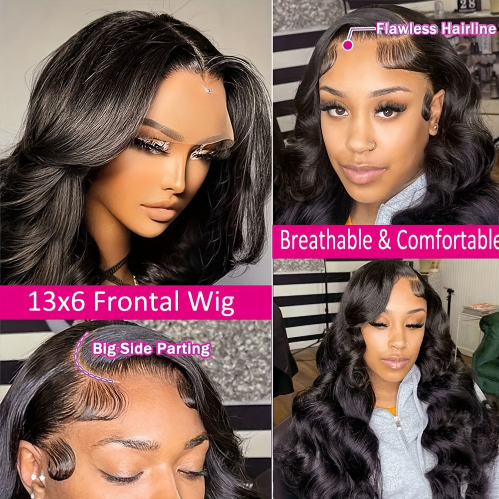 180% Density Human Hair Body Wave Wigs - Ultra-Realistic 13x6 Lace Front - Pre-Plucked, Glueless Design with Baby Hair - HD Transparent Lace Frontal - Luxurious Natural Black Color - Lena & Miles Exquisite Boutique LLC.