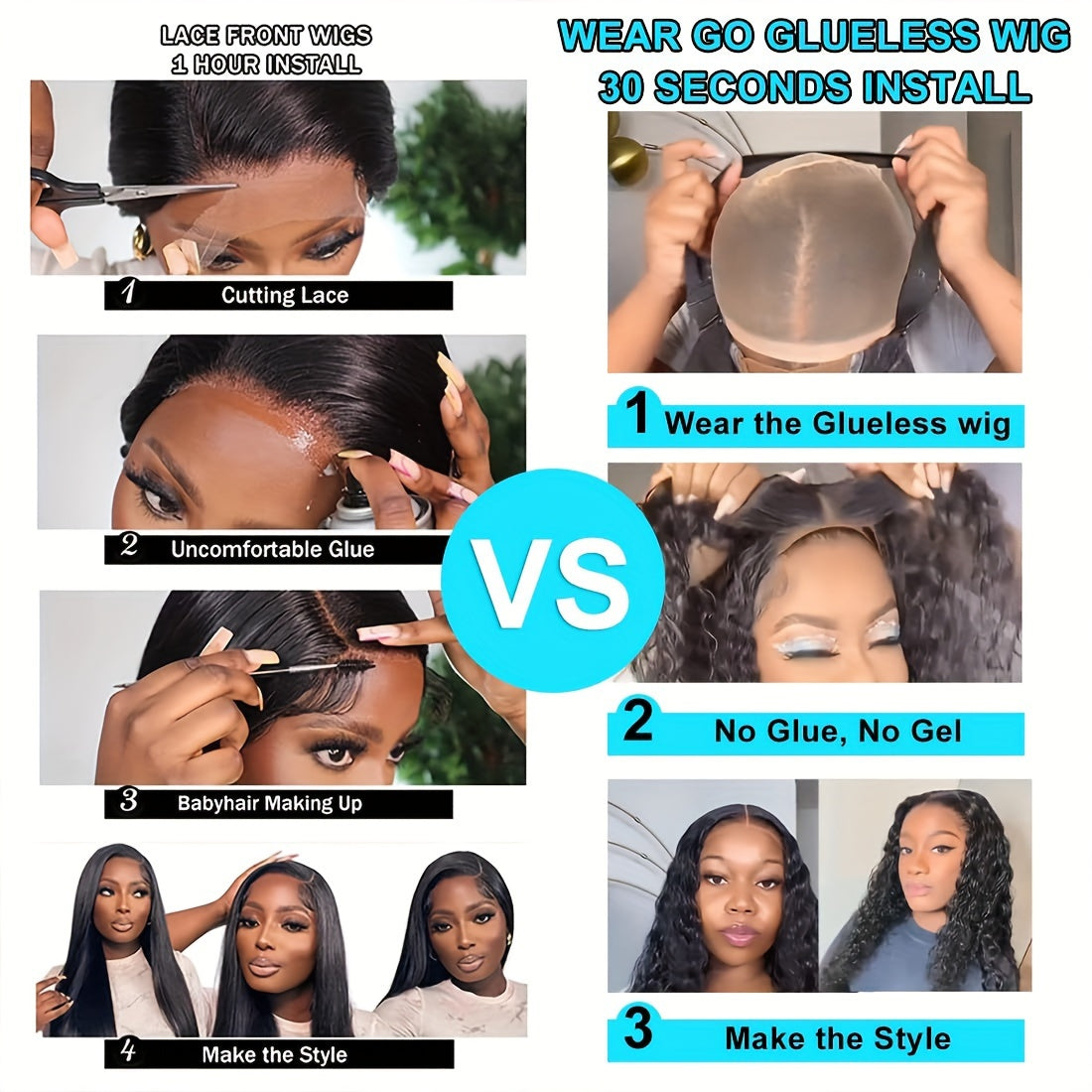 180% Density Glueless Wigs Human Hair Pre Cut Lace No Glue 5X5 HD Lace Closure Wigs Human Hair No Glue Deep Wave Lace Front Wigs Human Hair Wigs for Women Brazilian Virgin Hair - Lena & Miles Exquisite Boutique LLC.