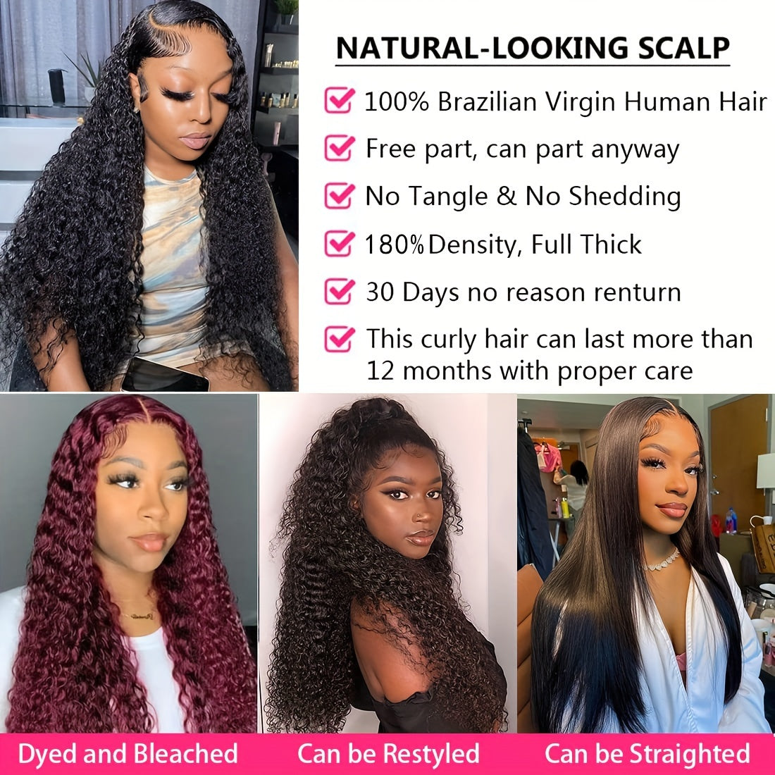 180% Density Glueless Wigs Human Hair Pre Cut Lace No Glue 5X5 HD Lace Closure Wigs Human Hair No Glue Deep Wave Lace Front Wigs Human Hair Wigs for Women Brazilian Virgin Hair - Lena & Miles Exquisite Boutique LLC.