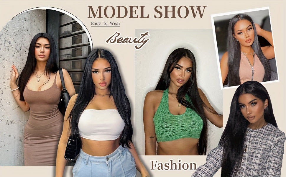 180% Density Virgin Human Hair Wigs - 13x4 Straight HD Lace Front, Pre-Plucked, Transparent Lace, Natural Black, For Women, Baby Hair Included - Effortless Glamour - Lena & Miles Exquisite Boutique LLC.