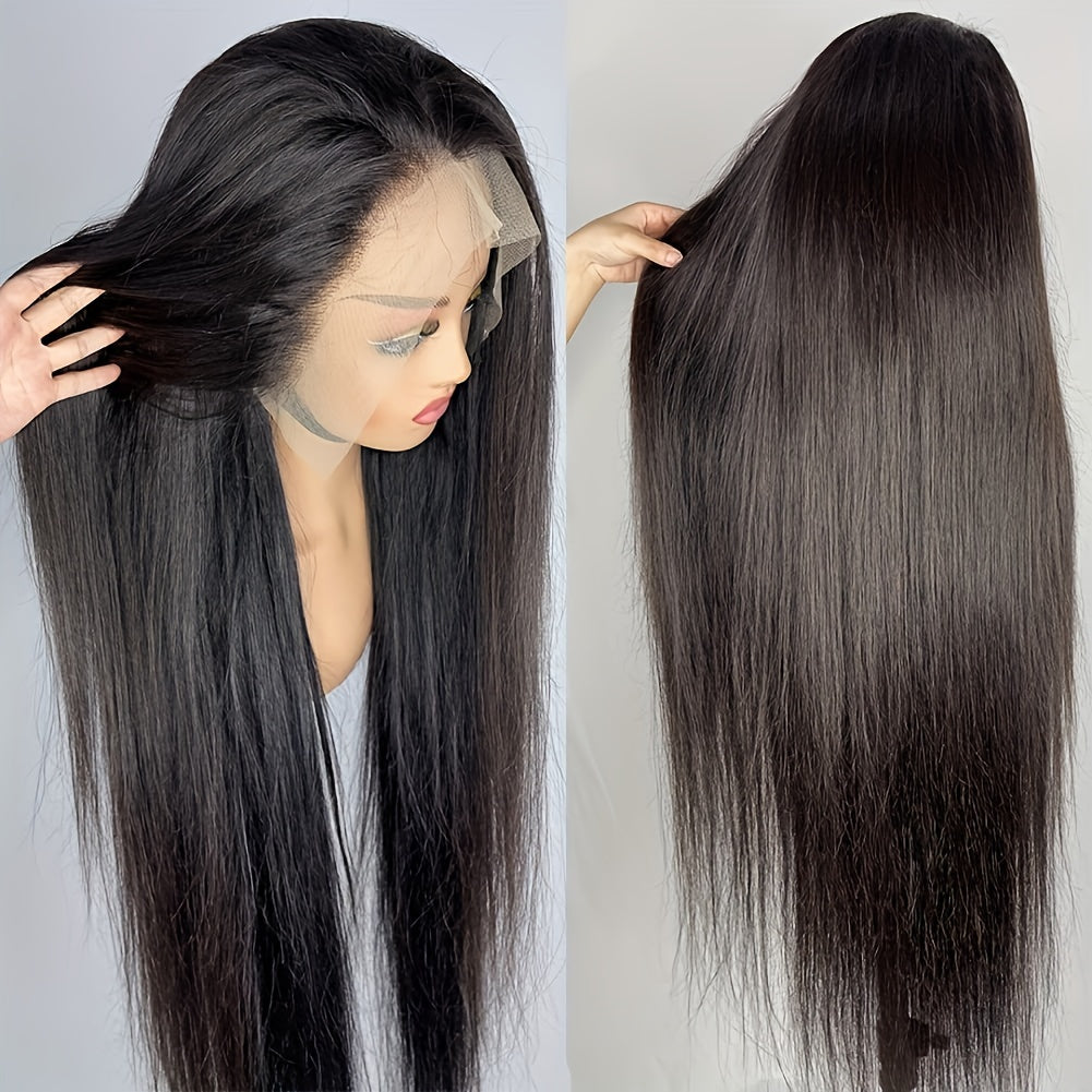 180% Density Virgin Human Hair Wigs - 13x4 Straight HD Lace Front, Pre-Plucked, Transparent Lace, Natural Black, For Women, Baby Hair Included - Effortless Glamour - Lena & Miles Exquisite Boutique LLC.