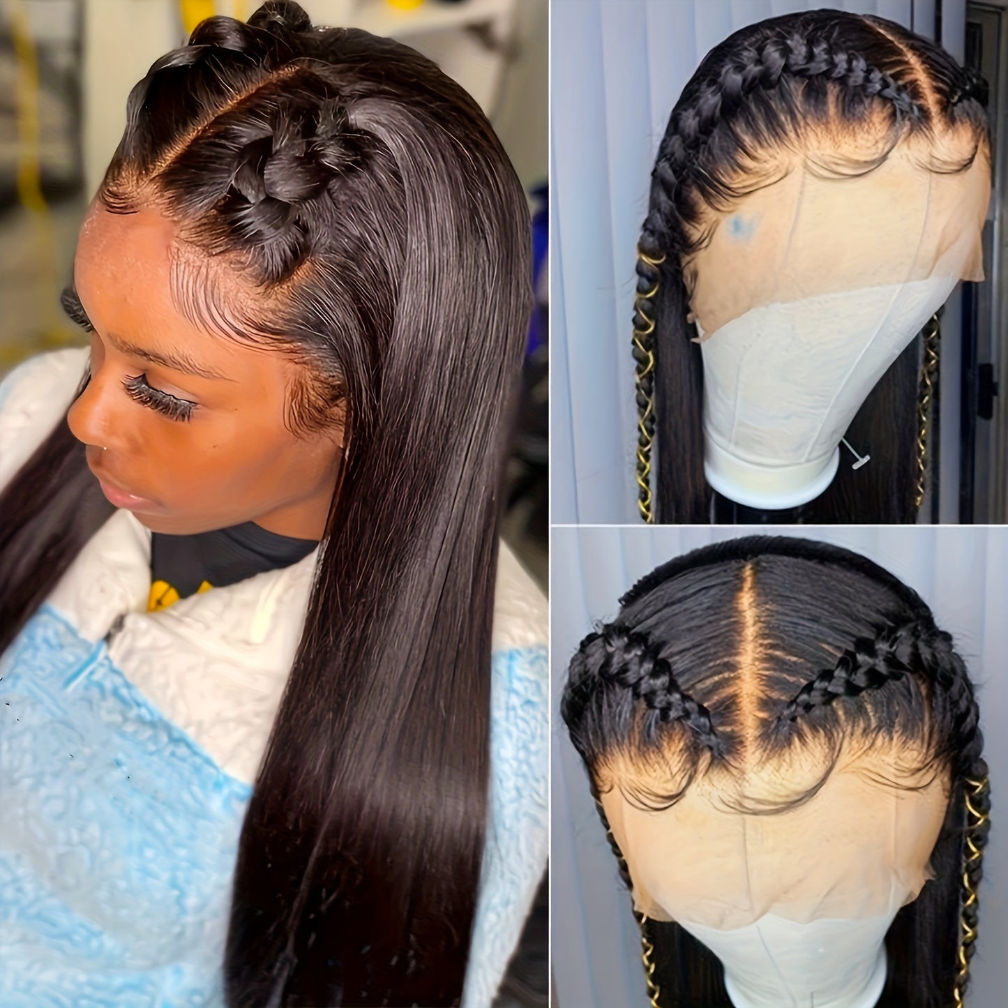 180% Density Virgin Human Hair Wigs - 13x4 Straight HD Lace Front, Pre-Plucked, Transparent Lace, Natural Black, For Women, Baby Hair Included - Effortless Glamour - Lena & Miles Exquisite Boutique LLC.