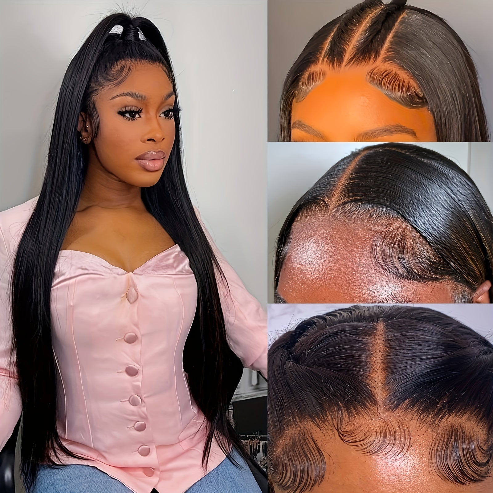180% Density Virgin Human Hair Wigs - 13x4 Straight HD Lace Front, Pre-Plucked, Transparent Lace, Natural Black, For Women, Baby Hair Included - Effortless Glamour - Lena & Miles Exquisite Boutique LLC.