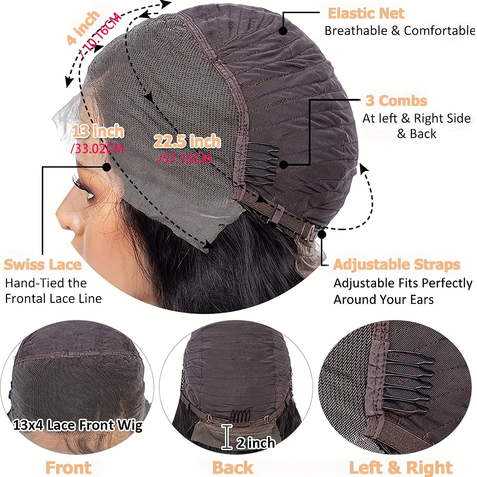 180% Density Virgin Human Hair Wigs - 13x4 Straight HD Lace Front, Pre-Plucked, Transparent Lace, Natural Black, For Women, Baby Hair Included - Effortless Glamour - Lena & Miles Exquisite Boutique LLC.