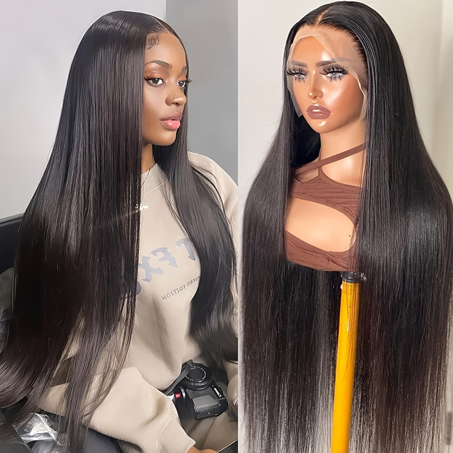 180% Density Virgin Human Hair Wigs - 13x4 Straight HD Lace Front, Pre-Plucked, Transparent Lace, Natural Black, For Women, Baby Hair Included - Effortless Glamour - Lena & Miles Exquisite Boutique LLC.