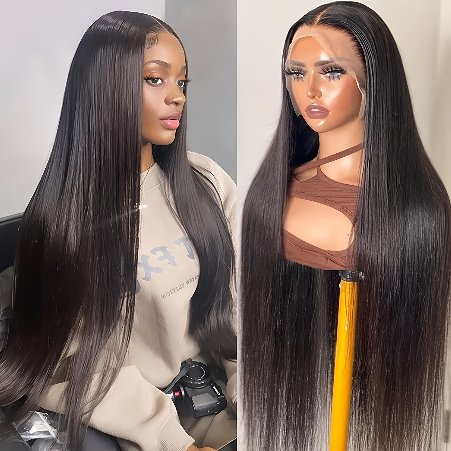 180% Density Virgin Human Hair Wigs - 13x4 Straight HD Lace Front, Pre-Plucked, Transparent Lace, Natural Black, For Women, Baby Hair Included - Effortless Glamour - Lena & Miles Exquisite Boutique LLC.