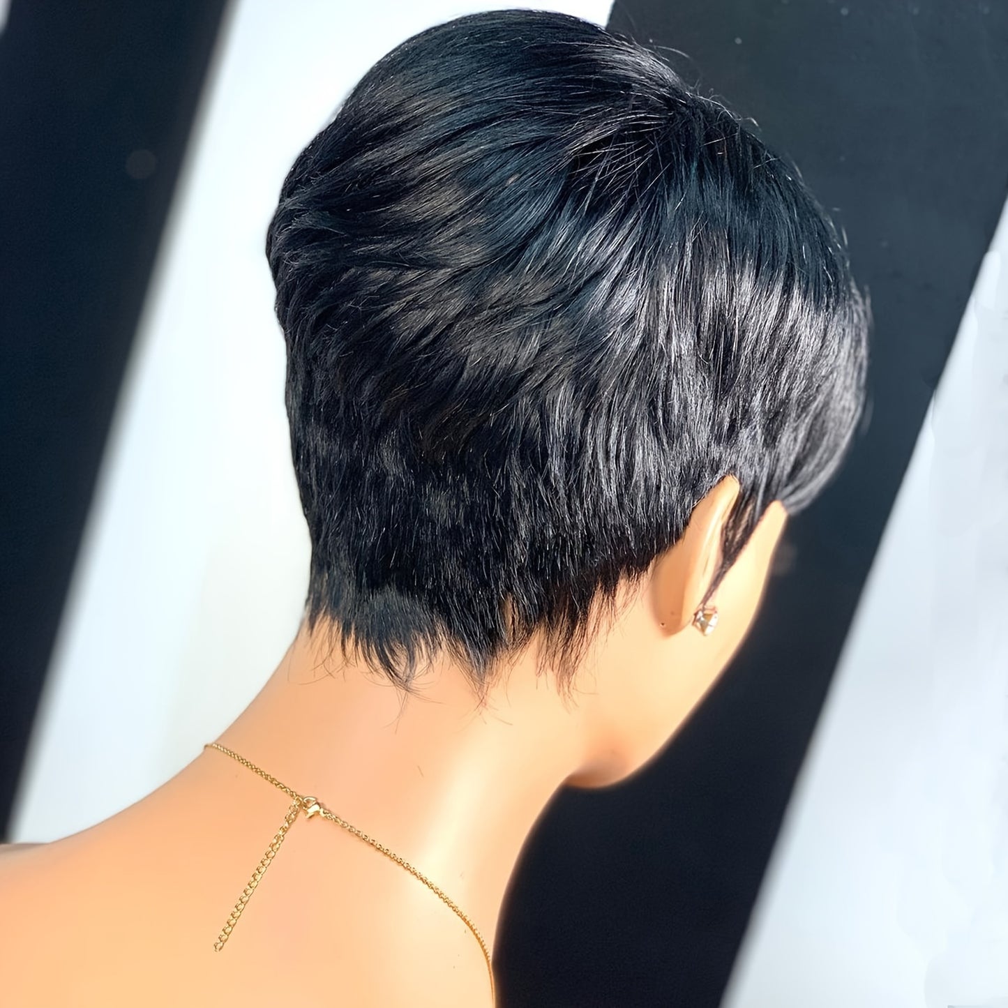 1B Brazilian Remy Human Hair Pixie Cut Wigs for Women with Bangs, Short, Layered, 9A, Full Machine Made, Natural Black Color, Glueless - Lena & Miles Exquisite Boutique LLC.