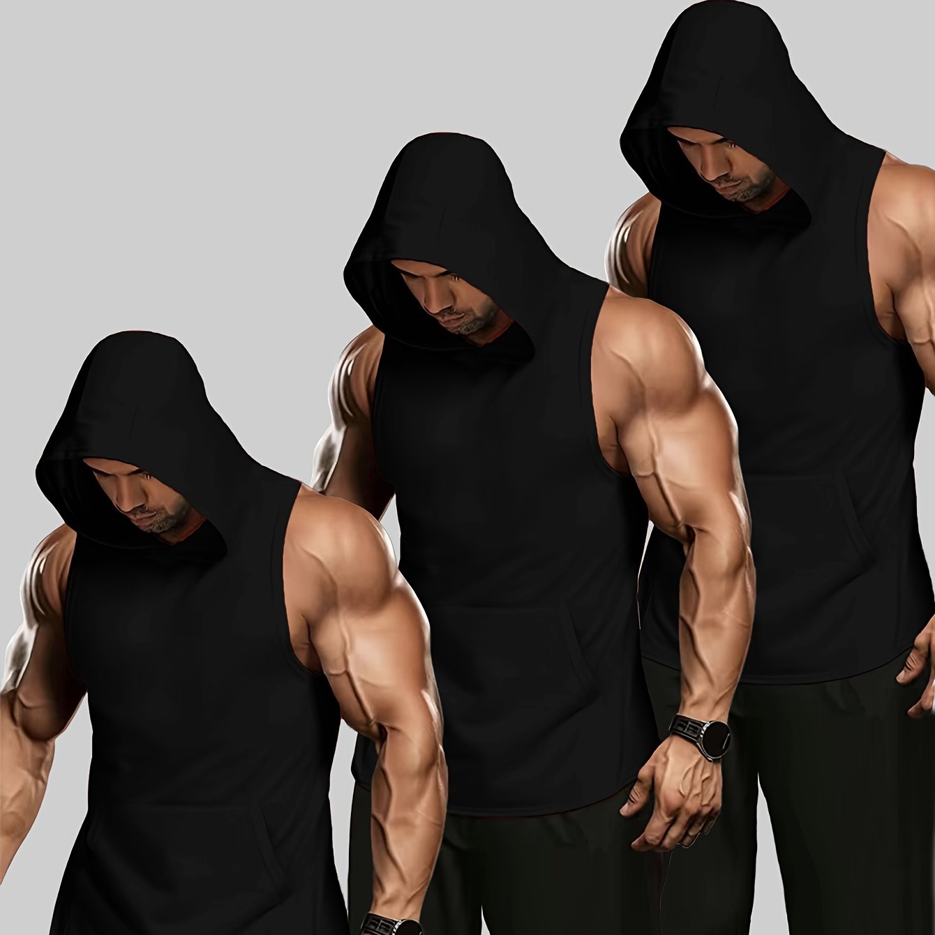 3Pcs Tanktop Set, Solid Men's Casual Comfy Vest Shirts For Summer, Men's Clothing Workout Vest Tshirt Top - Lena & Miles Exquisite Boutique LLC.