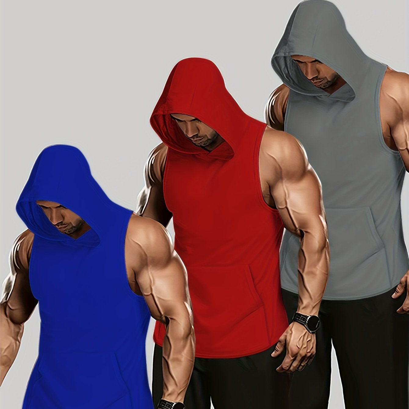 3Pcs Tanktop Set, Solid Men's Casual Comfy Vest Shirts For Summer, Men's Clothing Workout Vest Tshirt Top - Lena & Miles Exquisite Boutique LLC.