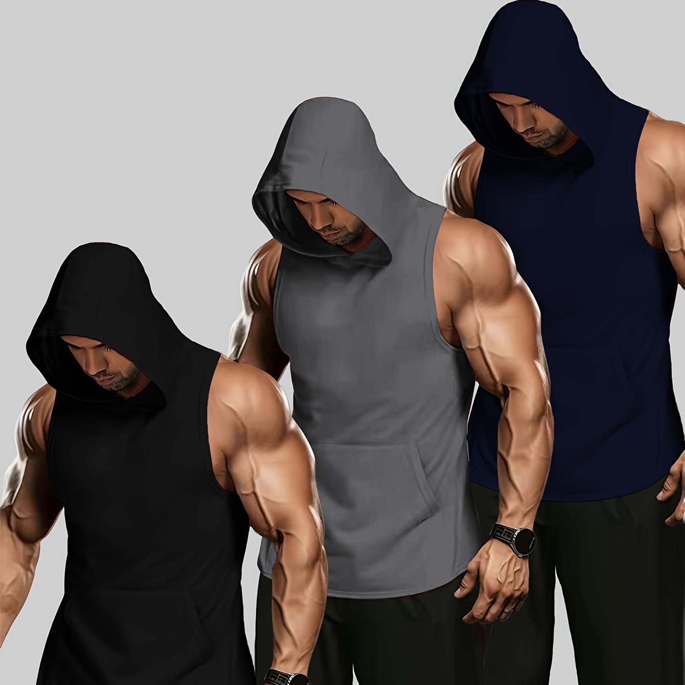 3Pcs Tanktop Set, Solid Men's Casual Comfy Vest Shirts For Summer, Men's Clothing Workout Vest Tshirt Top - Lena & Miles Exquisite Boutique LLC.