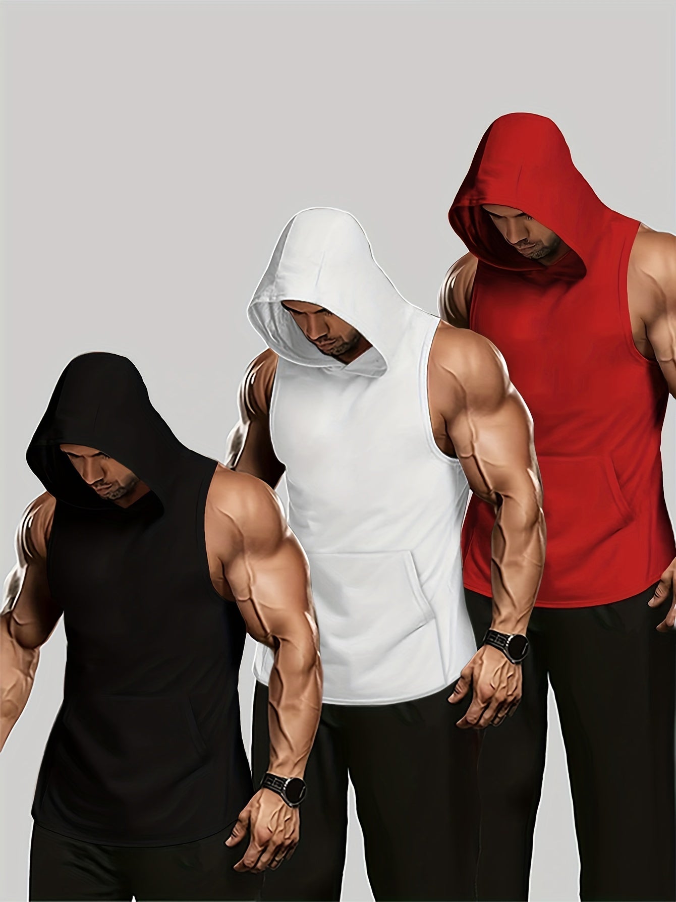 3Pcs Tanktop Set, Solid Men's Casual Comfy Vest Shirts For Summer, Men's Clothing Workout Vest Tshirt Top - Lena & Miles Exquisite Boutique LLC.
