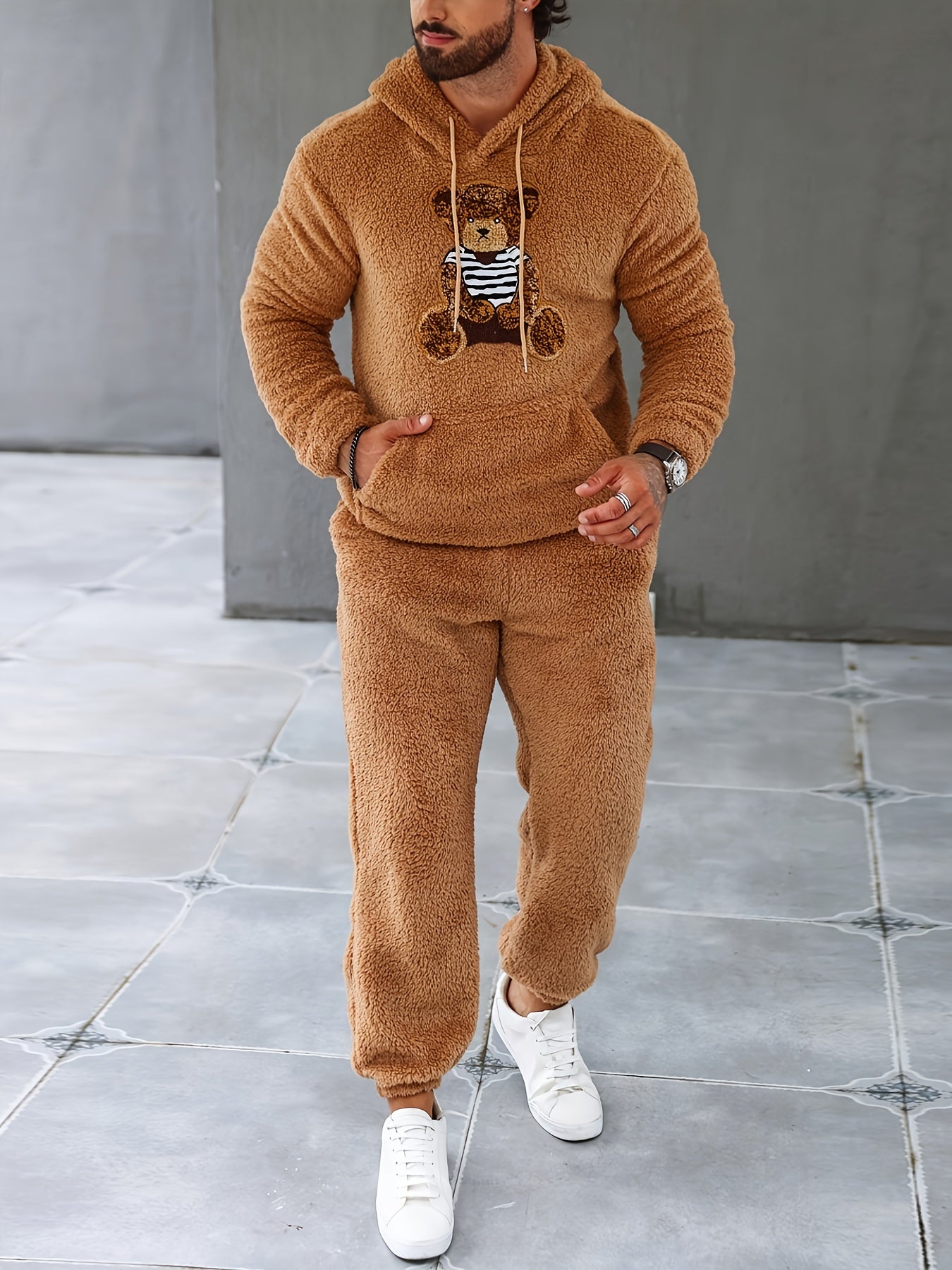 2Pcs Fuzzy Fleece Outfits for Men - Soft, Warm - Lena & Miles Exquisite Boutique LLC.