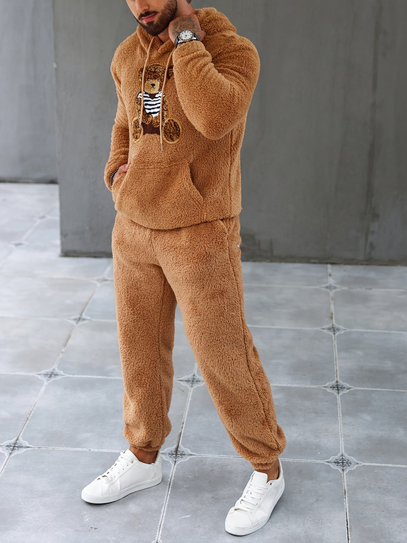 2Pcs Fuzzy Fleece Outfits for Men - Soft, Warm - Lena & Miles Exquisite Boutique LLC.