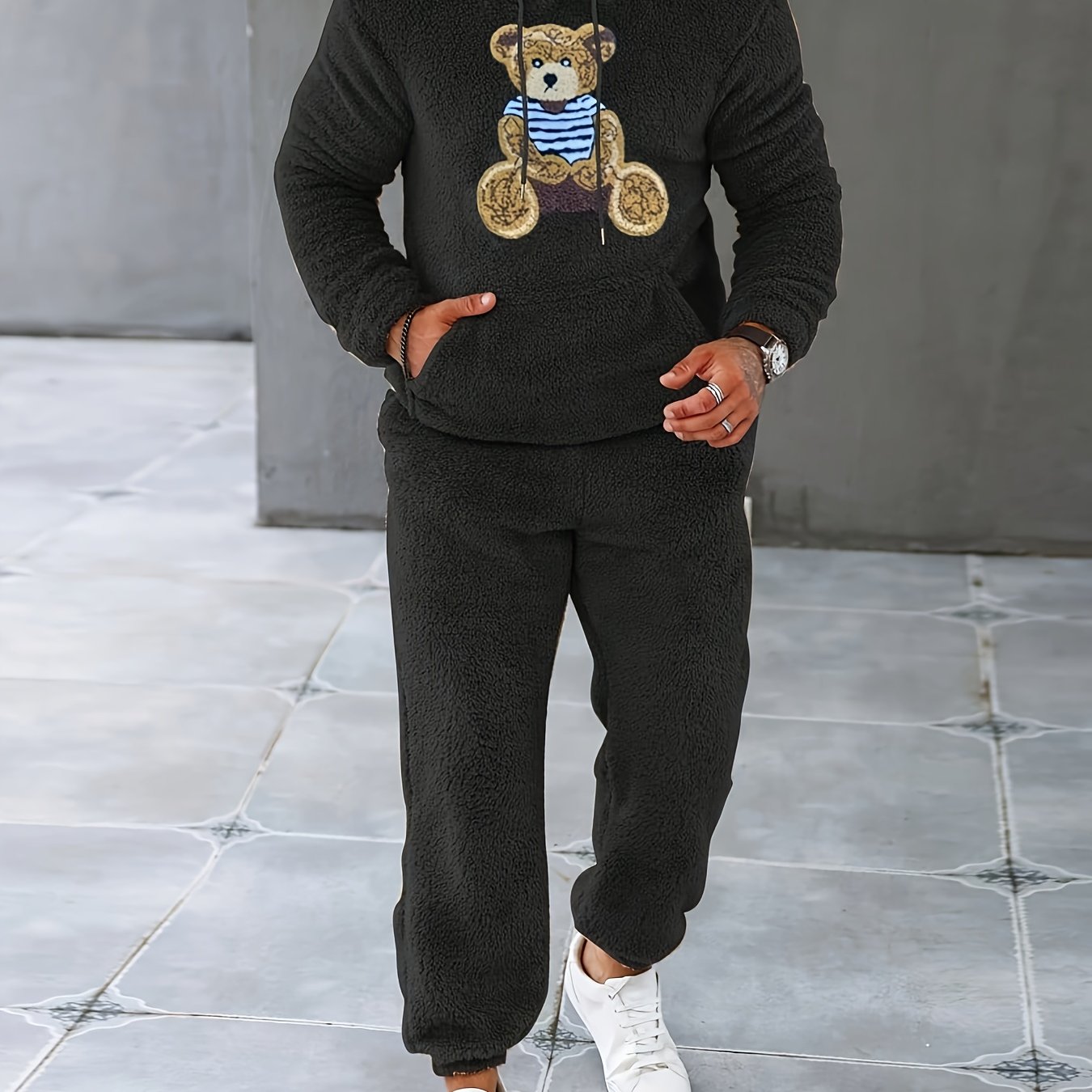 2Pcs Fuzzy Fleece Outfits for Men - Soft, Warm - Lena & Miles Exquisite Boutique LLC.