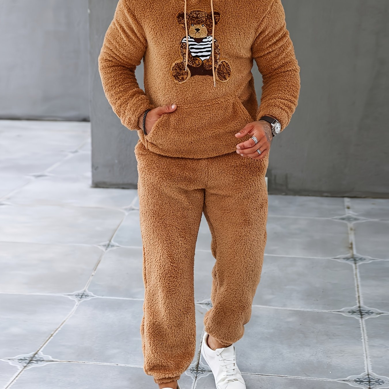 2Pcs Fuzzy Fleece Outfits for Men - Soft, Warm - Lena & Miles Exquisite Boutique LLC.