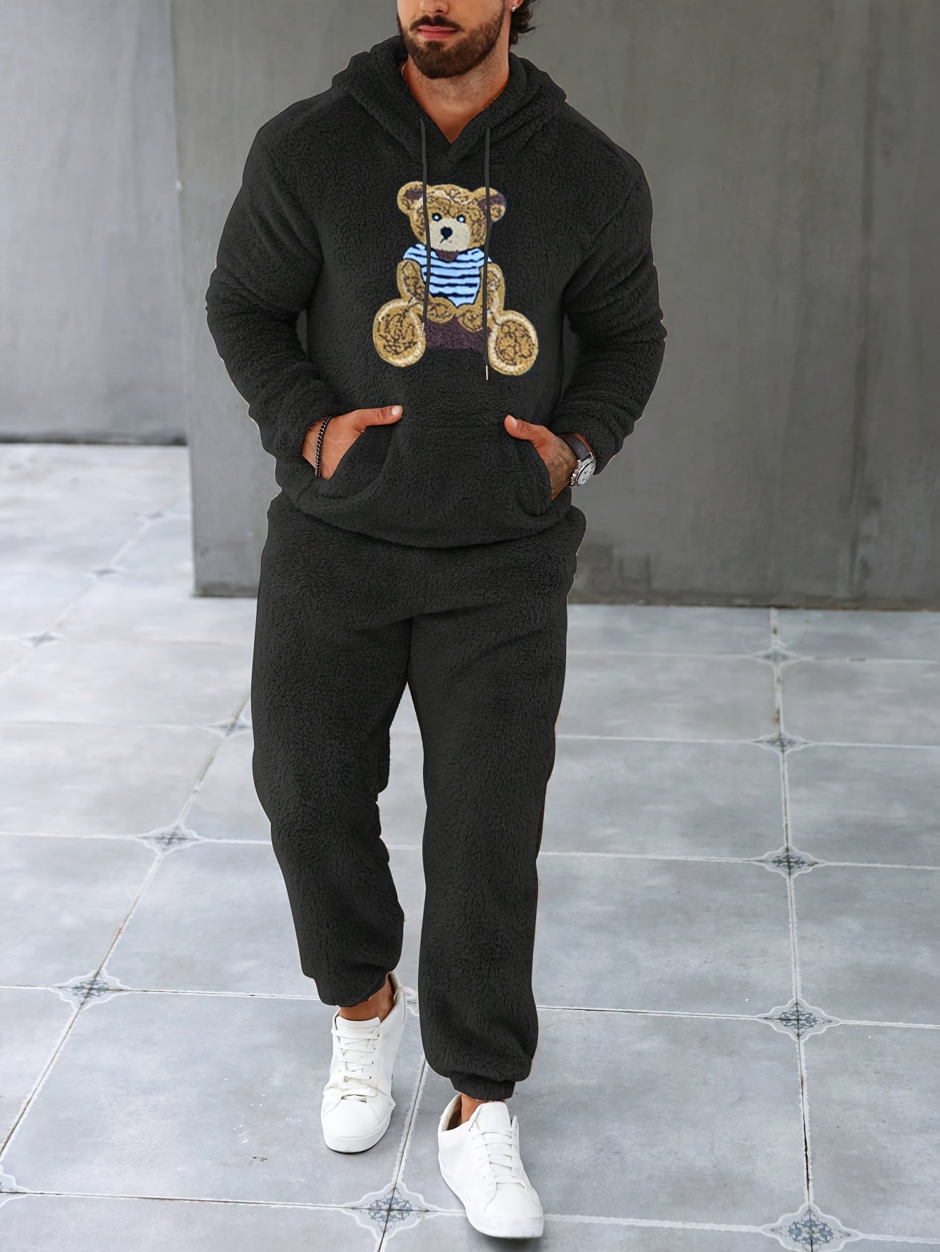 2Pcs Fuzzy Fleece Outfits for Men - Soft, Warm - Lena & Miles Exquisite Boutique LLC.