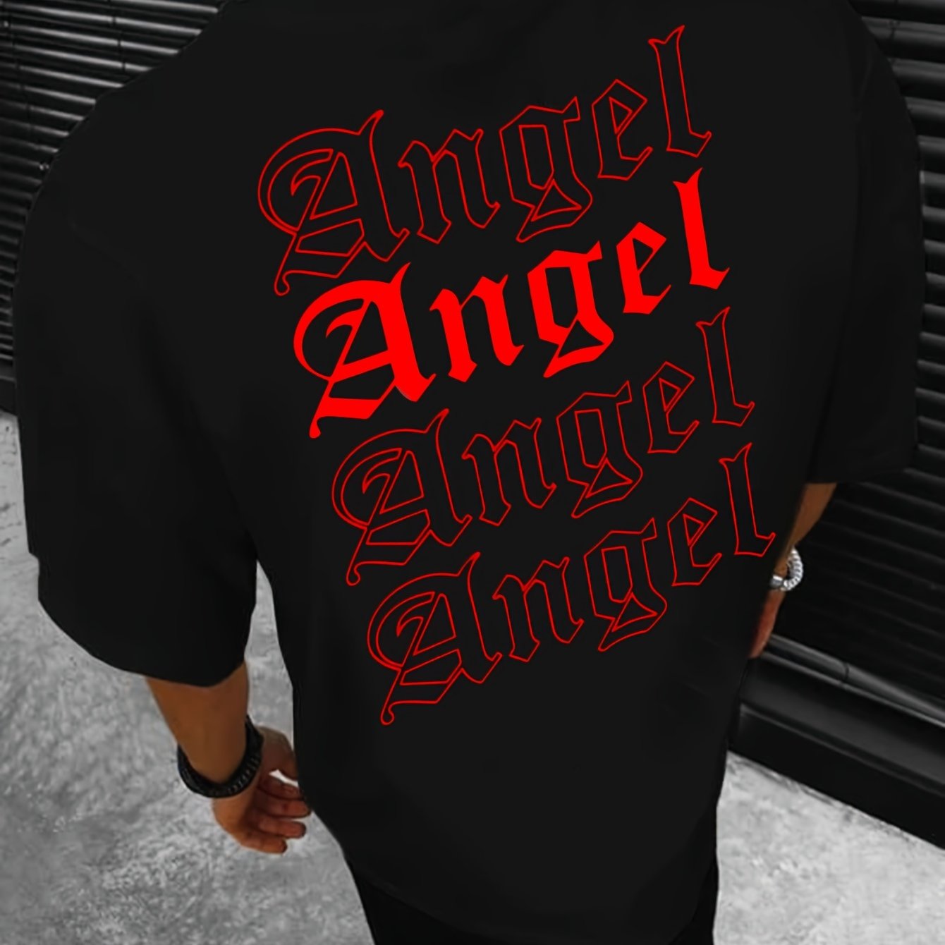 ANGEL Print, Men's Graphic Design Crew Neck Active T-shirt, Casual Comfy Tee For Summer, Men's Clothing For Outdoor Street - Lena & Miles Exquisite Boutique LLC.