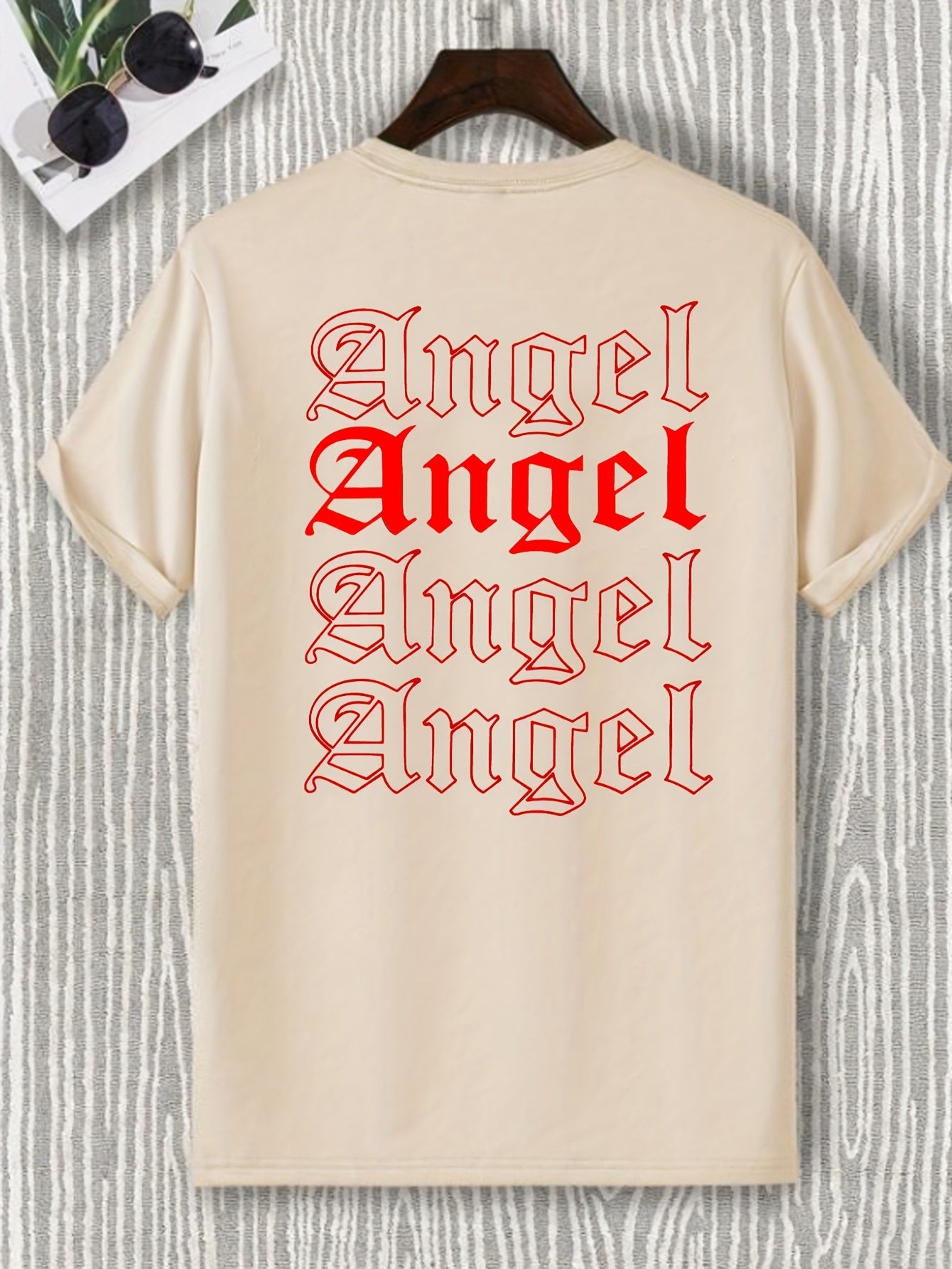 ANGEL Print, Men's Graphic Design Crew Neck Active T-shirt, Casual Comfy Tee For Summer, Men's Clothing For Outdoor Street - Lena & Miles Exquisite Boutique LLC.