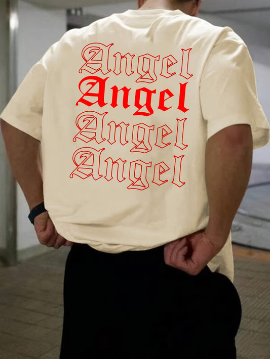 ANGEL Print, Men's Graphic Design Crew Neck Active T-shirt, Casual Comfy Tee For Summer, Men's Clothing For Outdoor Street - Lena & Miles Exquisite Boutique LLC.