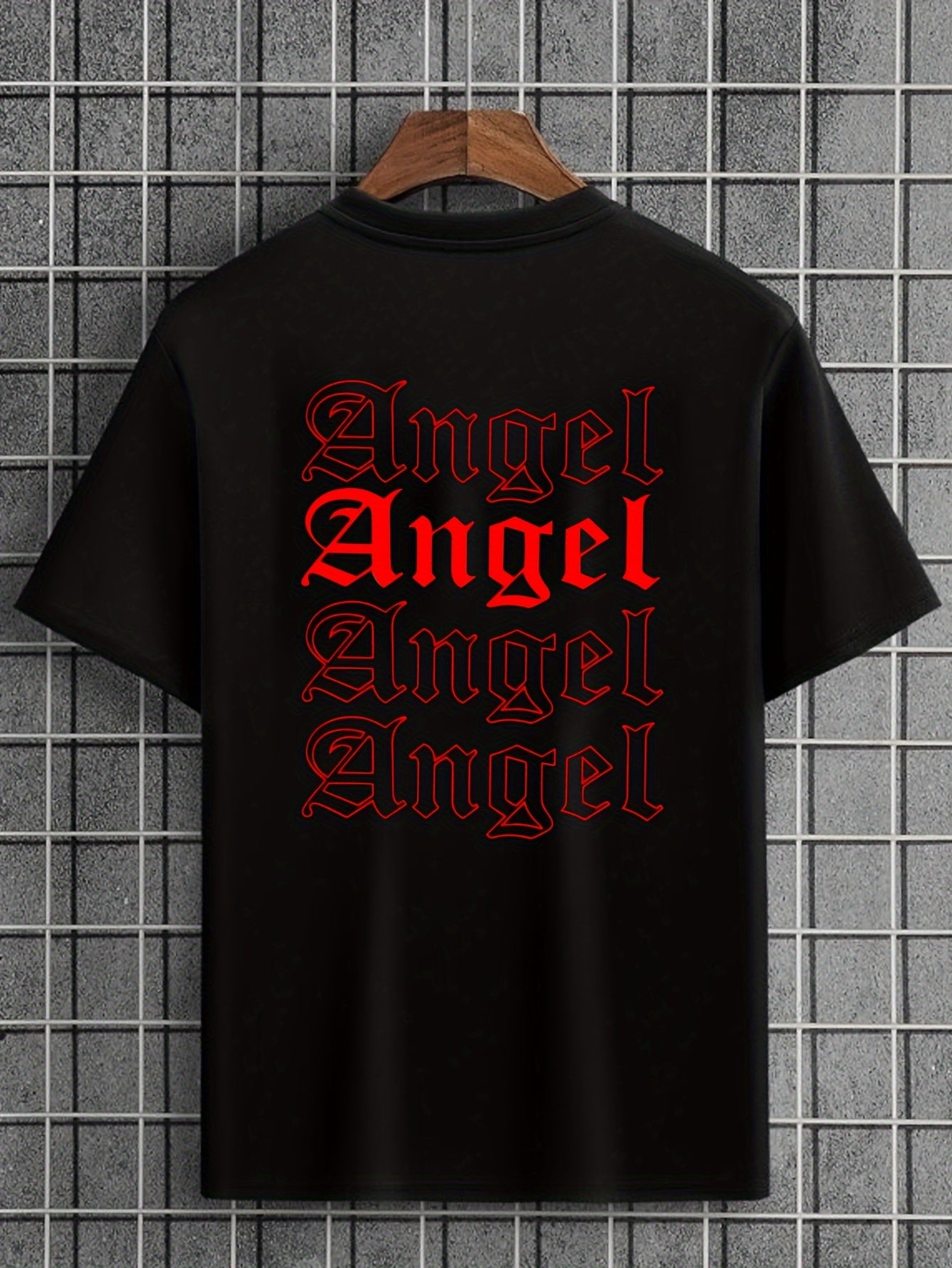 ANGEL Print, Men's Graphic Design Crew Neck Active T-shirt, Casual Comfy Tee For Summer, Men's Clothing For Outdoor Street - Lena & Miles Exquisite Boutique LLC.