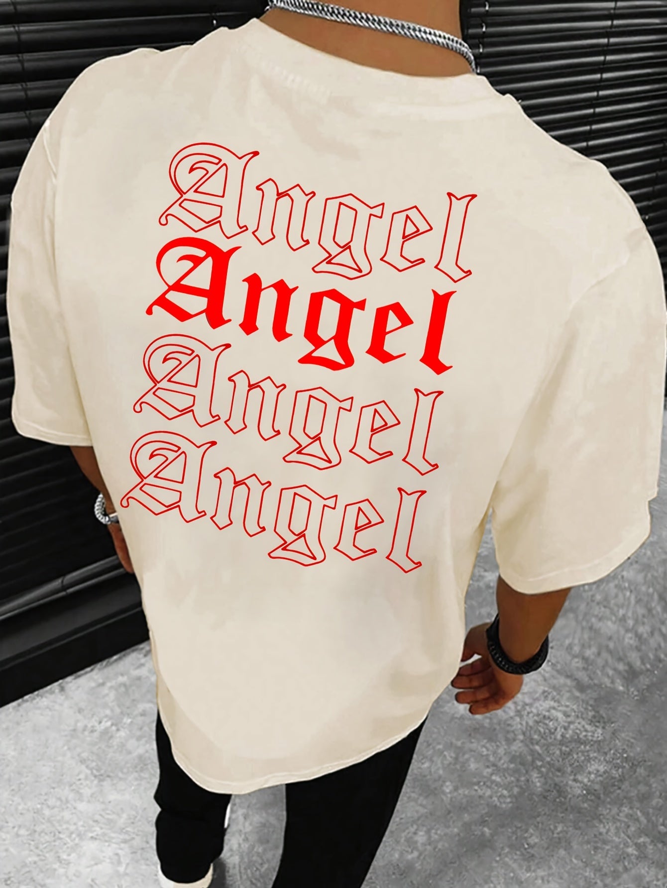 ANGEL Print, Men's Graphic Design Crew Neck Active T-shirt, Casual Comfy Tee For Summer, Men's Clothing For Outdoor Street - Lena & Miles Exquisite Boutique LLC.