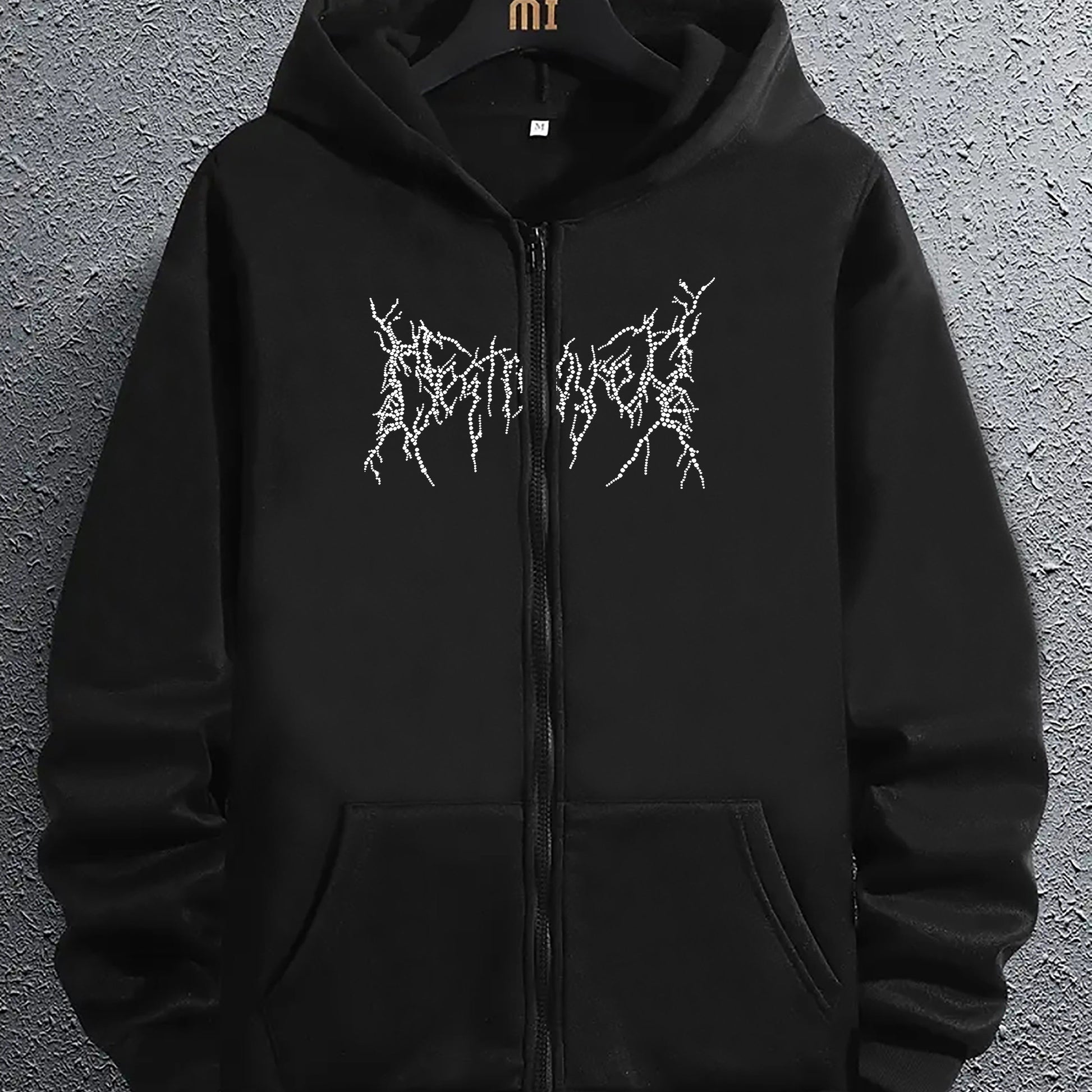 Artistic Letter Print Men's Zipper Pullover Round Neck Hoodies With Kangaroo Pocket Long Sleeve Hooded Sweatshirt Loose Casual Top For Autumn Winter Men's Clothing As Gifts - Lena & Miles Exquisite Boutique LLC.