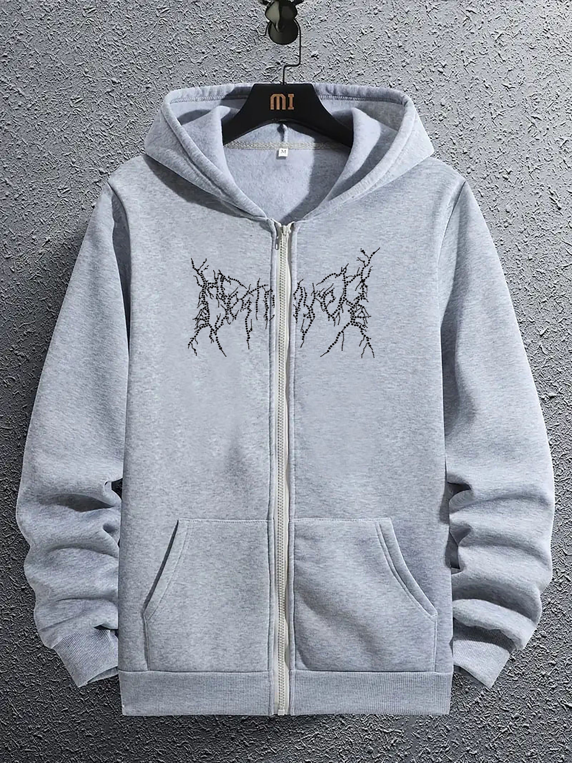 Artistic Letter Print Men's Zipper Pullover Round Neck Hoodies With Kangaroo Pocket Long Sleeve Hooded Sweatshirt Loose Casual Top For Autumn Winter Men's Clothing As Gifts - Lena & Miles Exquisite Boutique LLC.