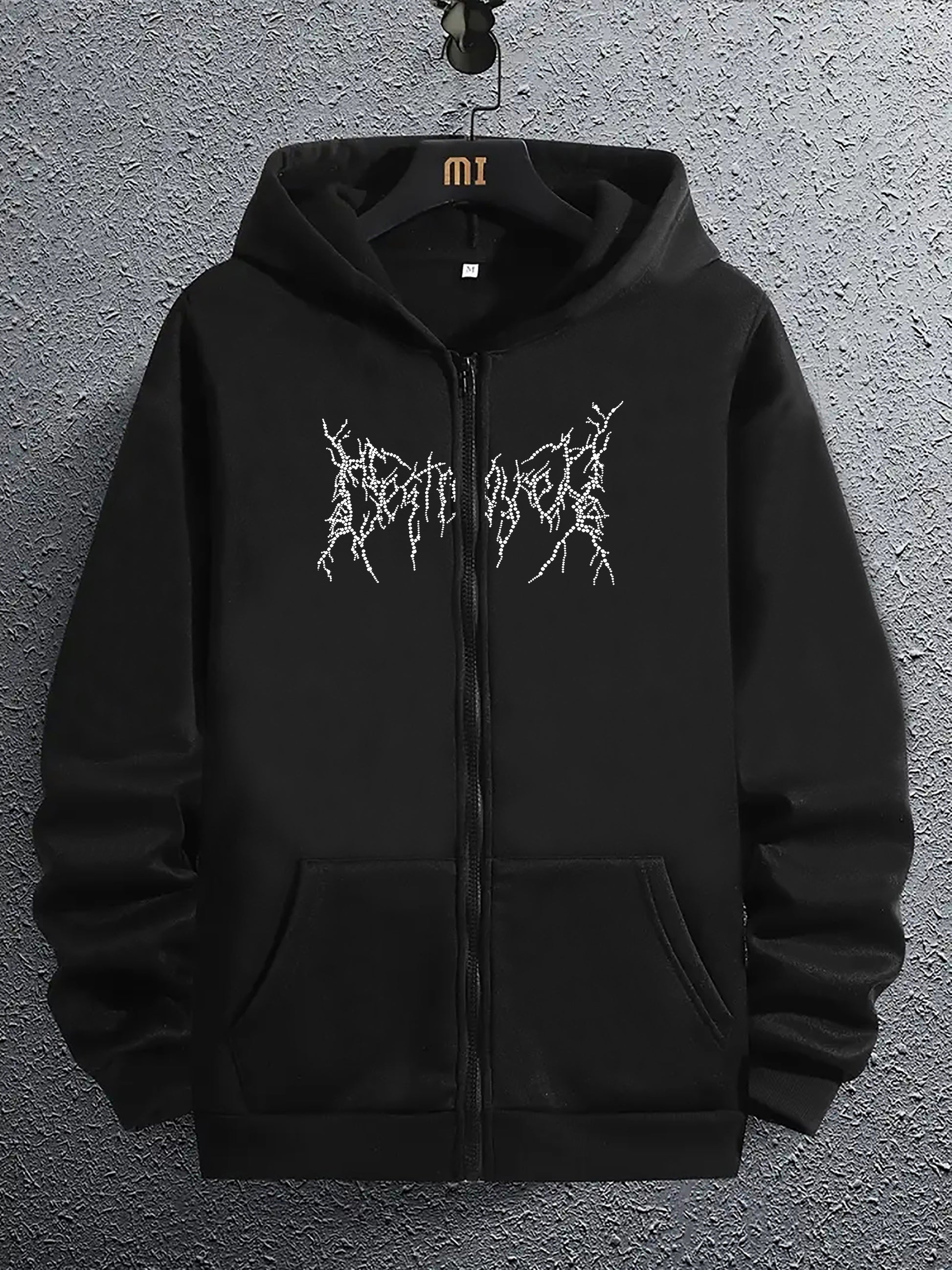 Artistic Letter Print Men's Zipper Pullover Round Neck Hoodies With Kangaroo Pocket Long Sleeve Hooded Sweatshirt Loose Casual Top For Autumn Winter Men's Clothing As Gifts - Lena & Miles Exquisite Boutique LLC.