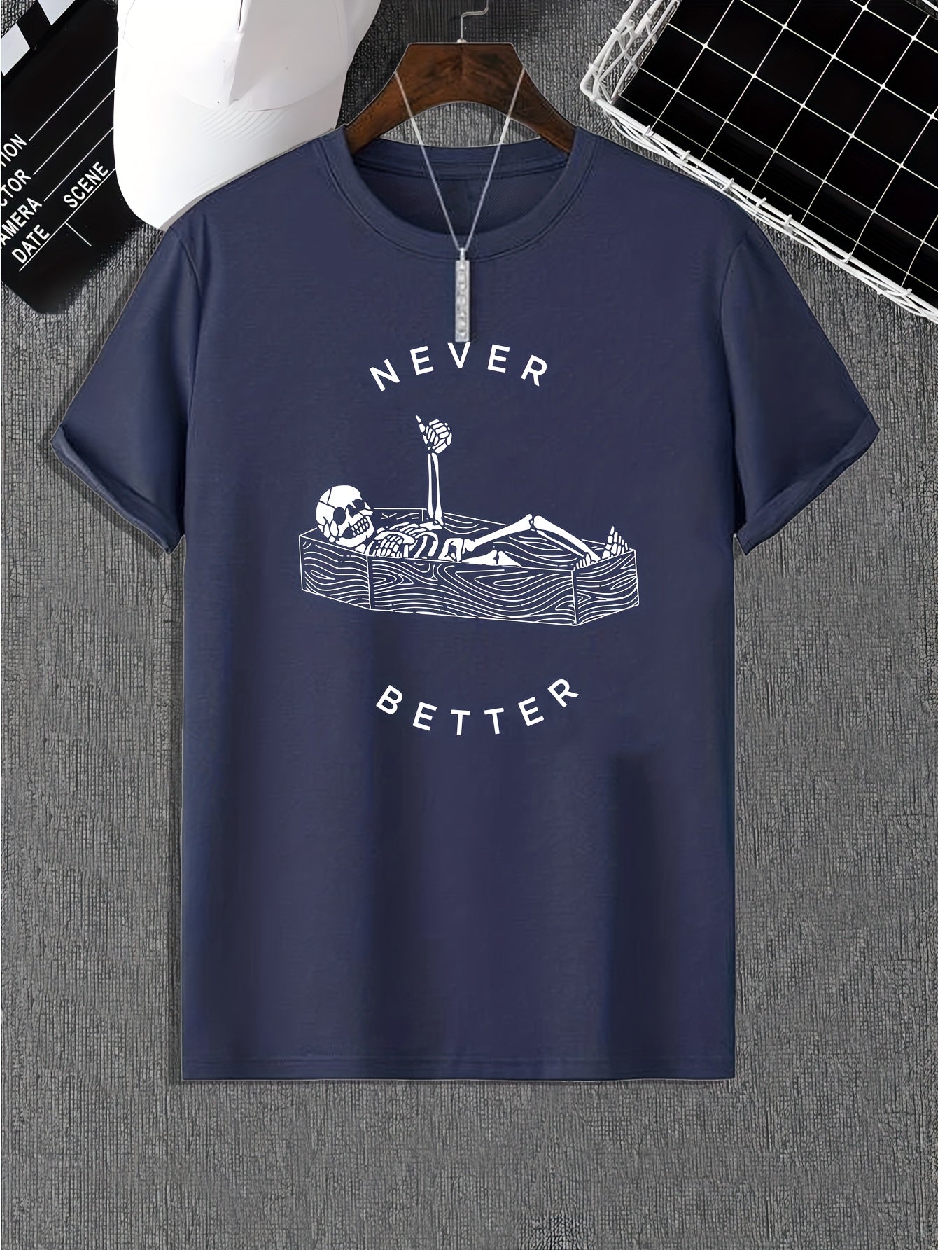 Funny Skeleton Print, Men's Graphic Design Crew Neck Active T-shirt, Casual Comfy Tees Tshirts For Summer, Men's Clothing Tops For Daily Gym Workout Running - Lena & Miles Exquisite Boutique LLC.
