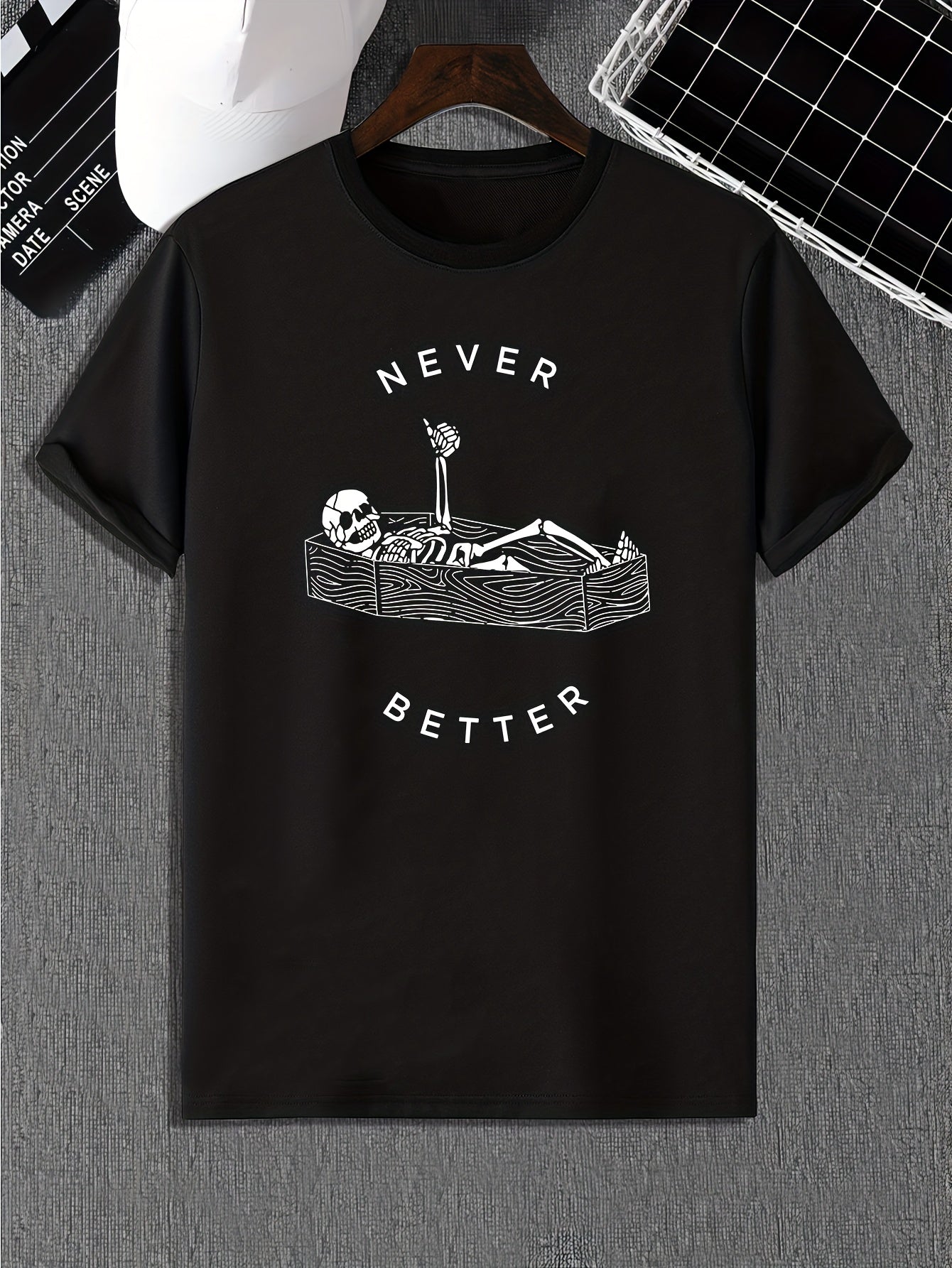 Funny Skeleton Print, Men's Graphic Design Crew Neck Active T-shirt, Casual Comfy Tees Tshirts For Summer, Men's Clothing Tops For Daily Gym Workout Running - Lena & Miles Exquisite Boutique LLC.