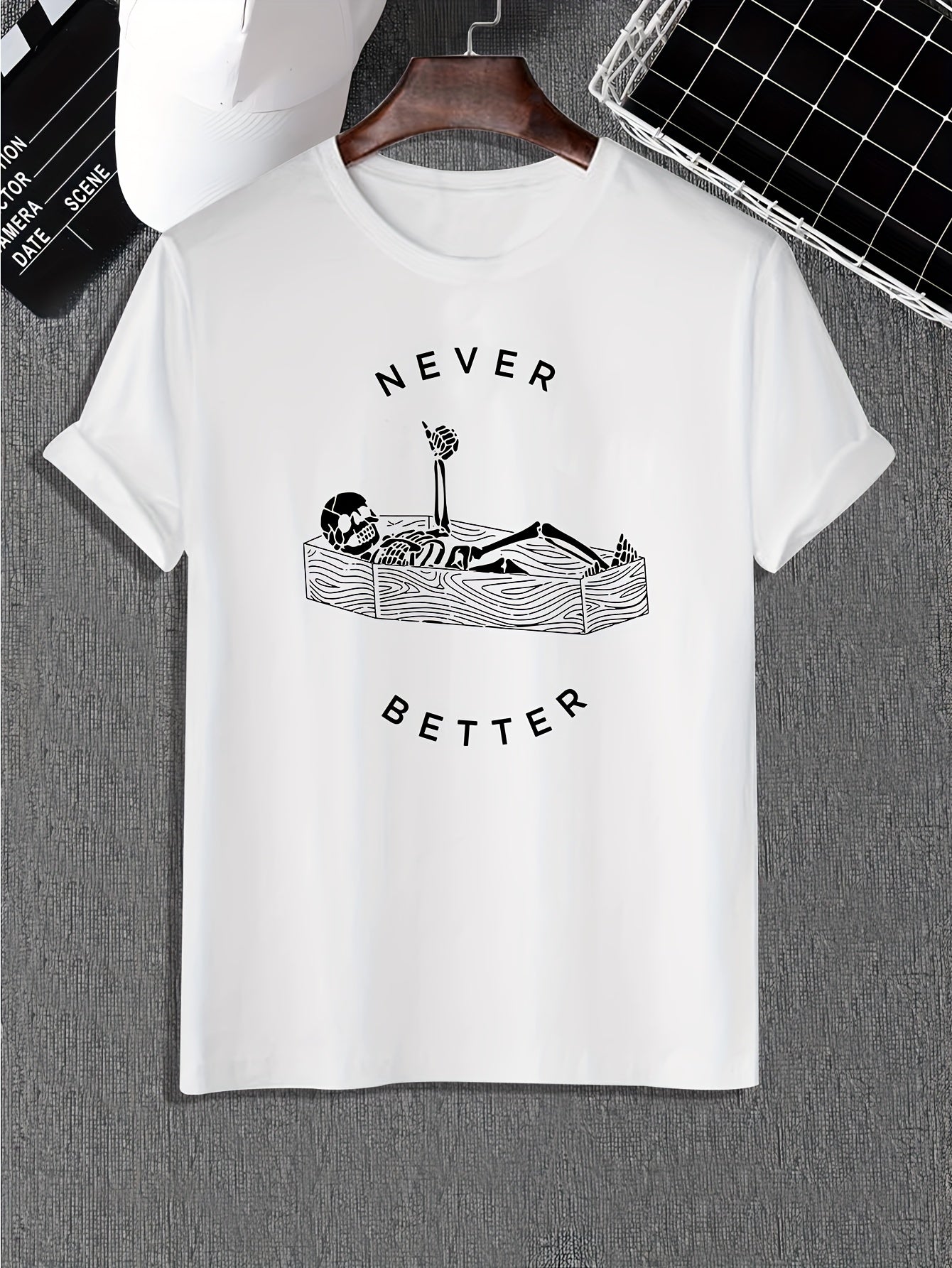 Funny Skeleton Print, Men's Graphic Design Crew Neck Active T-shirt, Casual Comfy Tees Tshirts For Summer, Men's Clothing Tops For Daily Gym Workout Running - Lena & Miles Exquisite Boutique LLC.