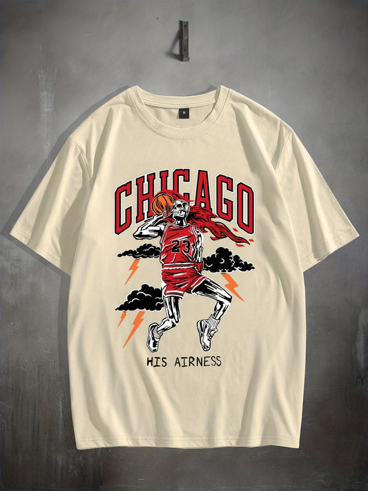 Stylish Basketball Player Pattern Print Men's Comfy Chic T-shirt, Graphic Tee Men's Summer Outdoor Clothes, Men's Clothing, Tops For Men, For Halloween - Lena & Miles Exquisite Boutique LLC.