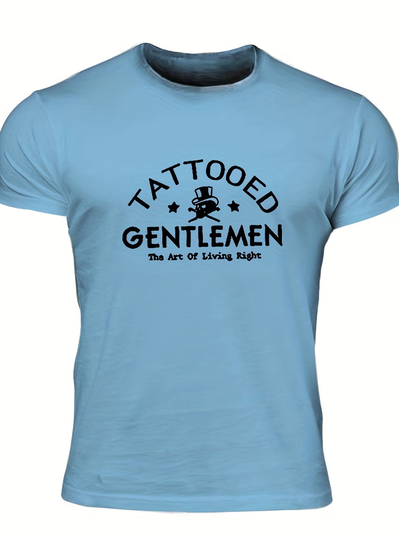 "Tattooed Gentlemen", Men's Letter Print T-shirt, Casual Comfy Slightly Stretch Crew Neck Tee, Men's Clothing For Summer Outdoor - Lena & Miles Exquisite Boutique LLC.