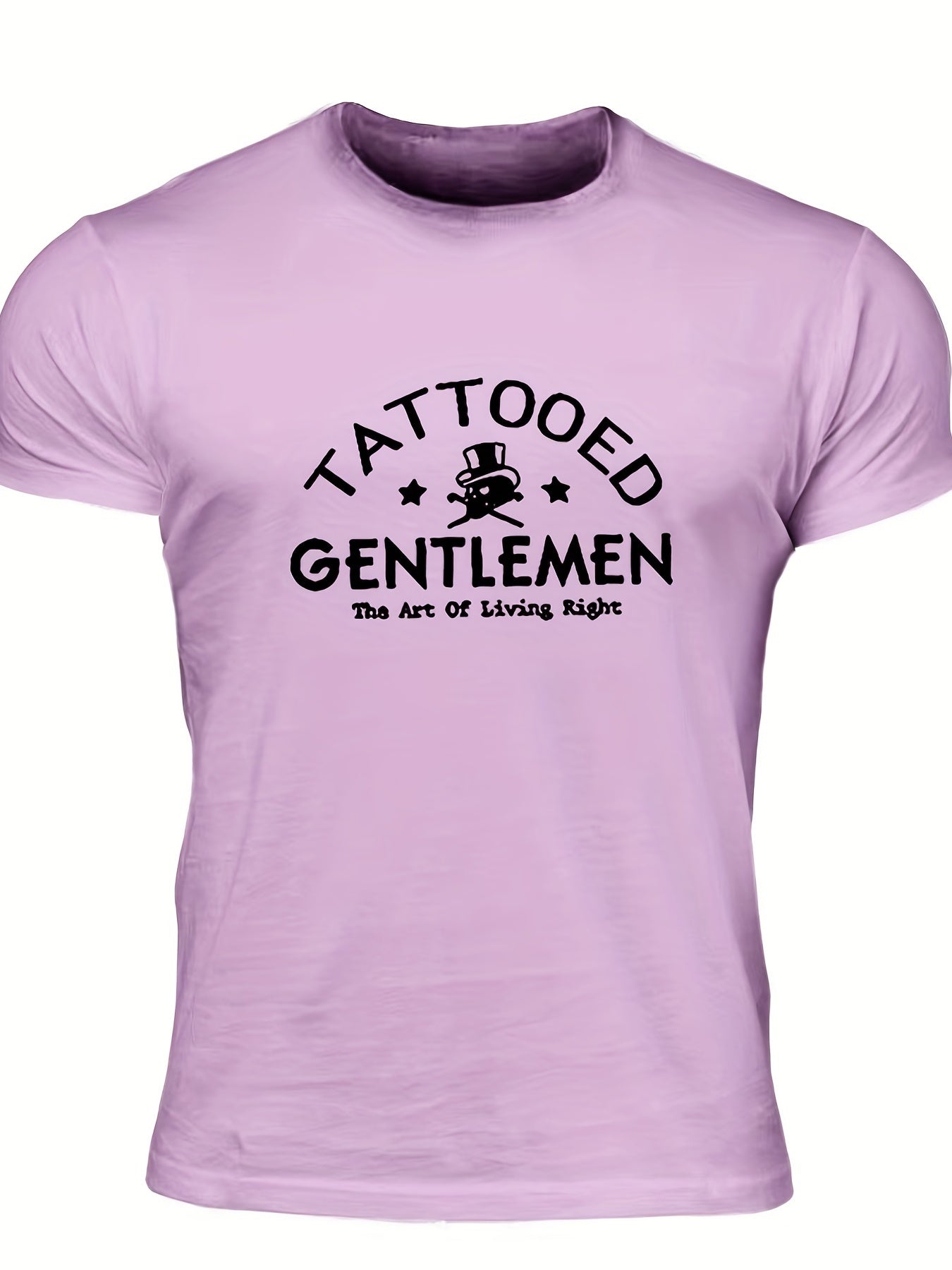 "Tattooed Gentlemen", Men's Letter Print T-shirt, Casual Comfy Slightly Stretch Crew Neck Tee, Men's Clothing For Summer Outdoor - Lena & Miles Exquisite Boutique LLC.