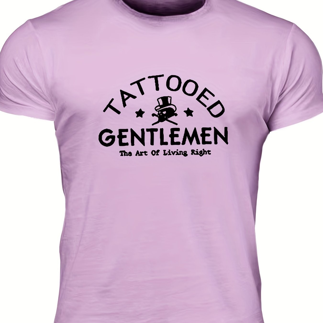 "Tattooed Gentlemen", Men's Letter Print T-shirt, Casual Comfy Slightly Stretch Crew Neck Tee, Men's Clothing For Summer Outdoor - Lena & Miles Exquisite Boutique LLC.