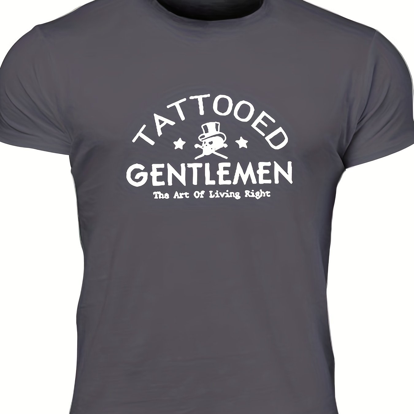 "Tattooed Gentlemen", Men's Letter Print T-shirt, Casual Comfy Slightly Stretch Crew Neck Tee, Men's Clothing For Summer Outdoor - Lena & Miles Exquisite Boutique LLC.