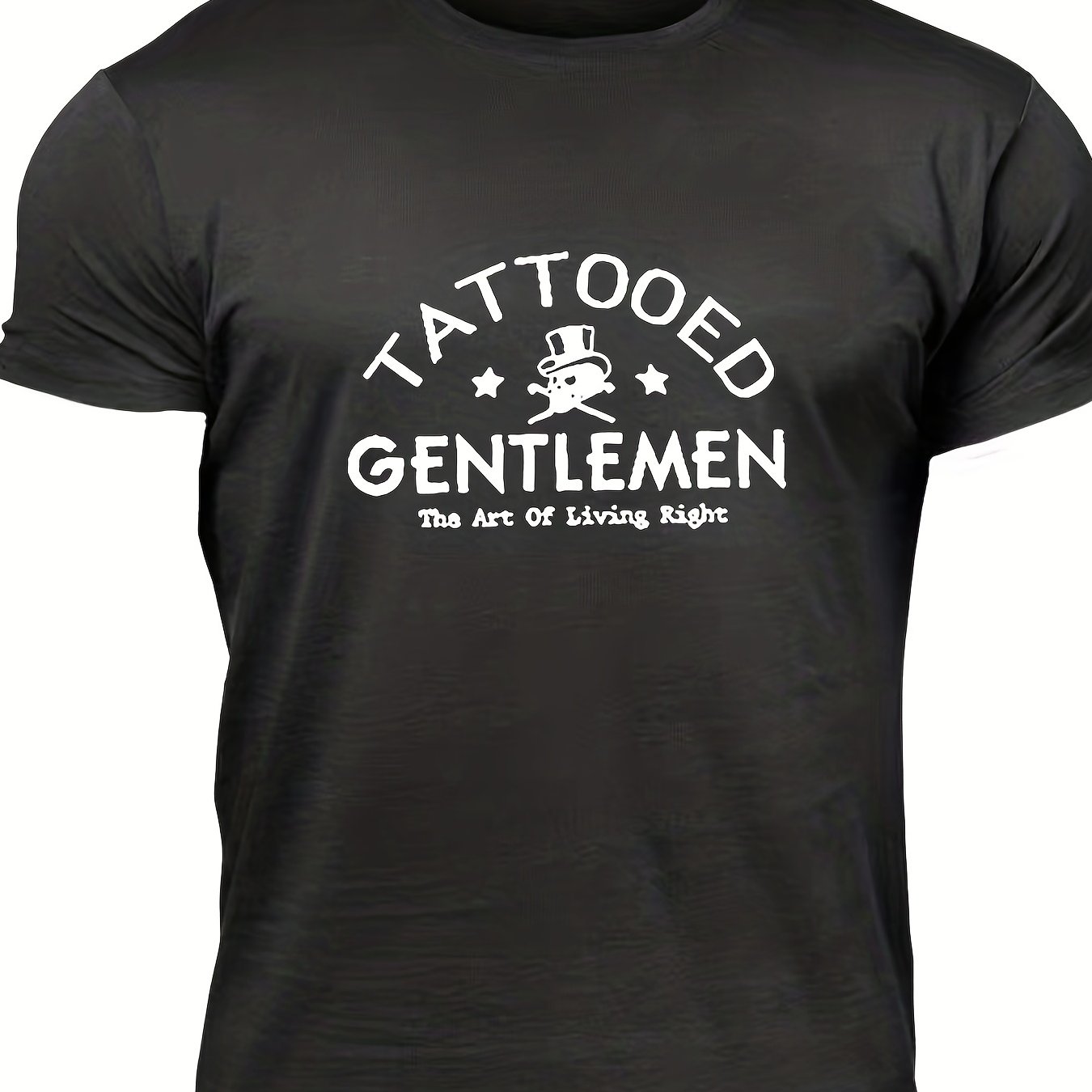 "Tattooed Gentlemen", Men's Letter Print T-shirt, Casual Comfy Slightly Stretch Crew Neck Tee, Men's Clothing For Summer Outdoor - Lena & Miles Exquisite Boutique LLC.