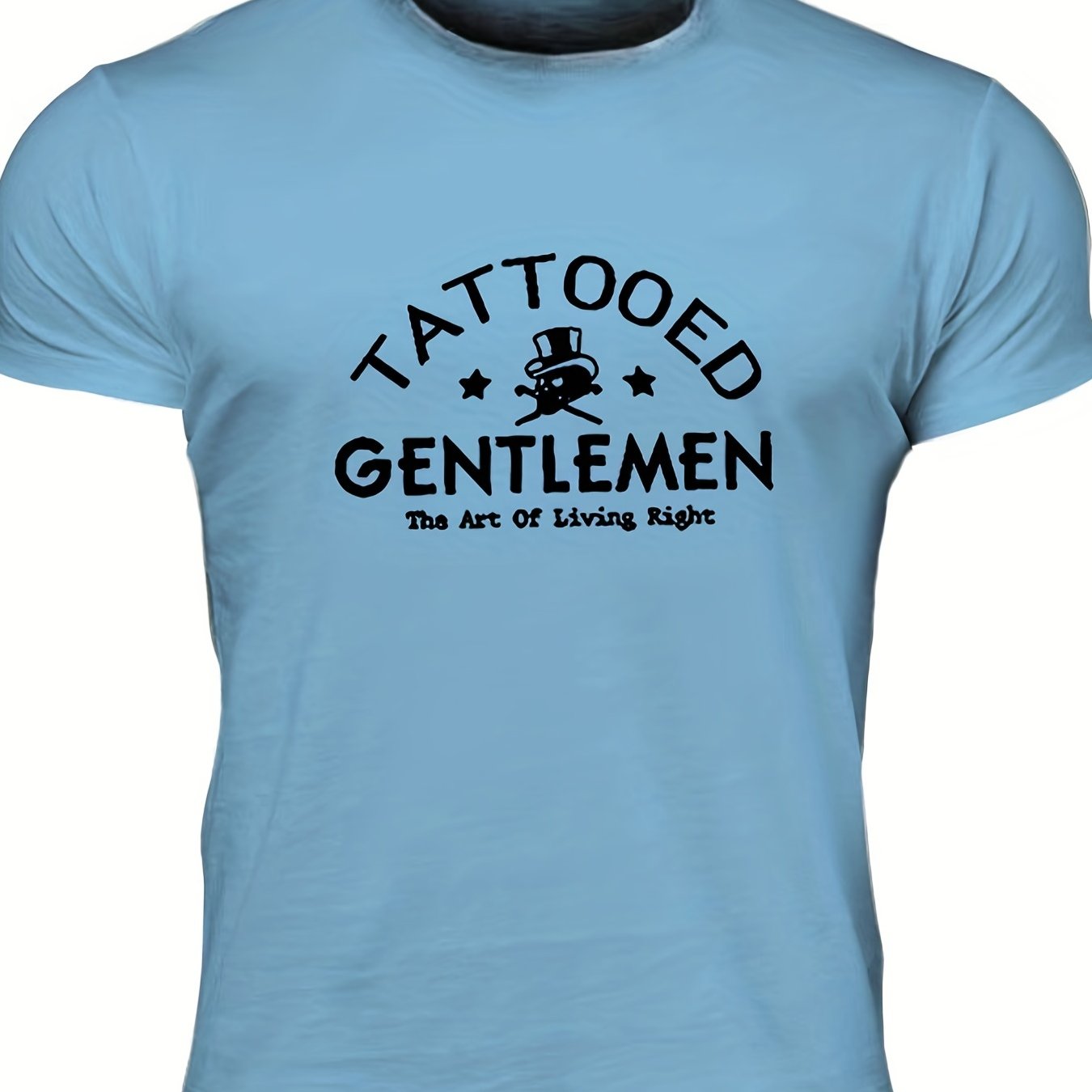 "Tattooed Gentlemen", Men's Letter Print T-shirt, Casual Comfy Slightly Stretch Crew Neck Tee, Men's Clothing For Summer Outdoor - Lena & Miles Exquisite Boutique LLC.