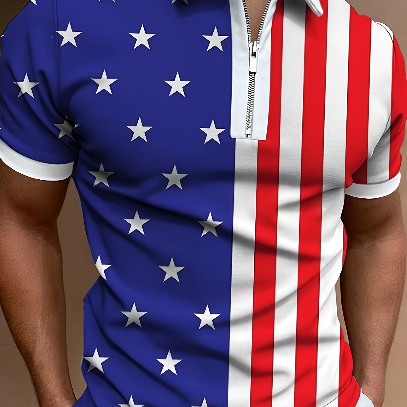 Breathable Regular Fit Stars And Striped Golf Shirt, Men's Casual V-Neck T-Shirt Short Sleeve For Summer, Men's Clothing - Lena & Miles Exquisite Boutique LLC.