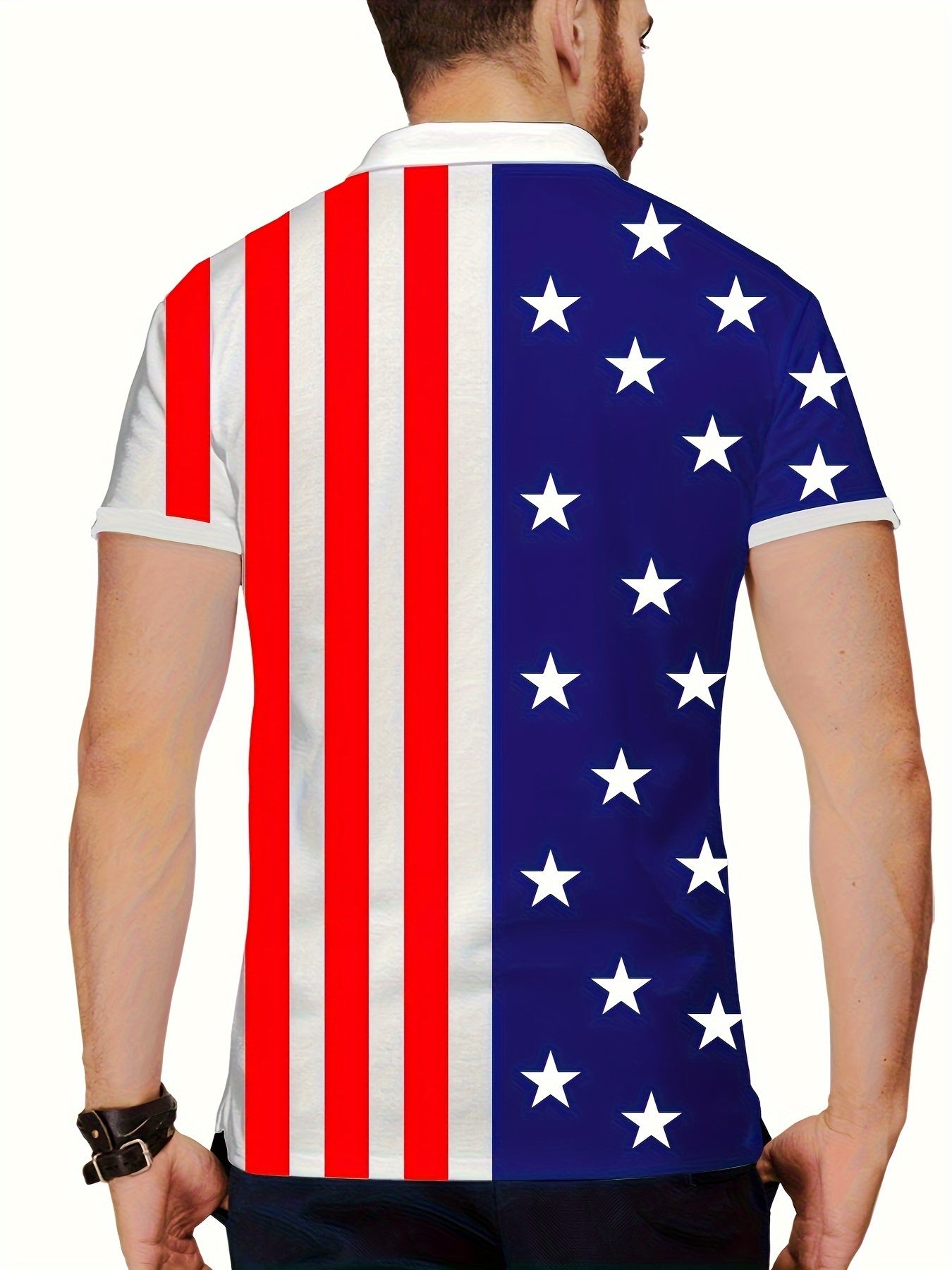 Breathable Regular Fit Stars And Striped Golf Shirt, Men's Casual V-Neck T-Shirt Short Sleeve For Summer, Men's Clothing - Lena & Miles Exquisite Boutique LLC.