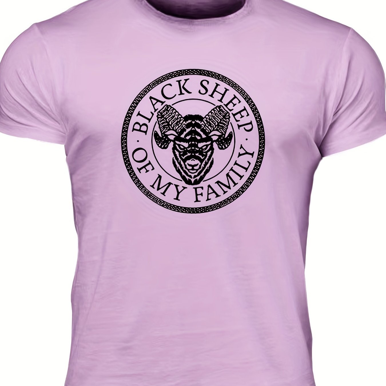 "Black Sheep Of My Family", Men's Sheep Graphic T-shirt, Casual Comfy Slightly Stretch Crew Neck Tee, Men's Clothing For Summer Outdoor - Lena & Miles Exquisite Boutique LLC.