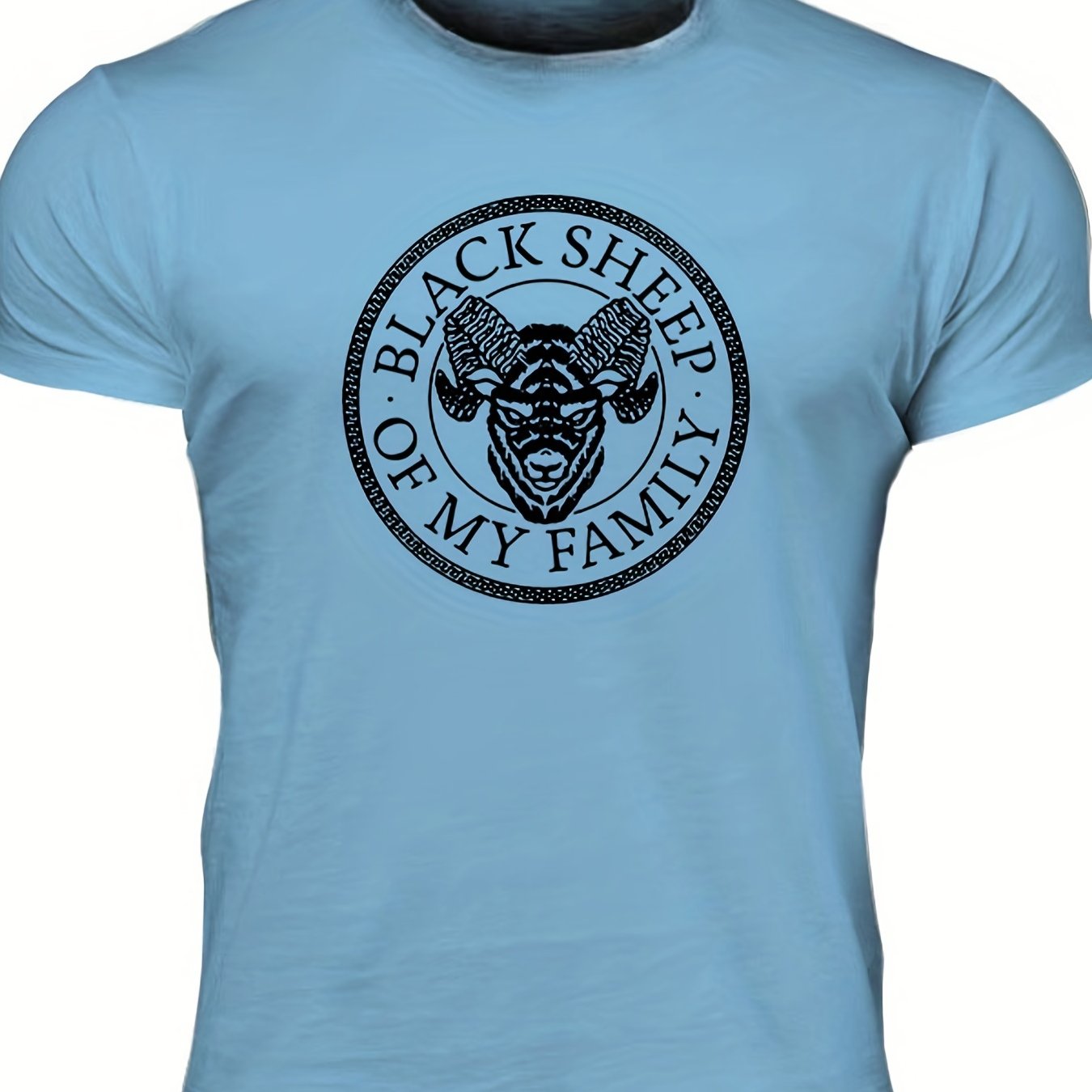 "Black Sheep Of My Family", Men's Sheep Graphic T-shirt, Casual Comfy Slightly Stretch Crew Neck Tee, Men's Clothing For Summer Outdoor - Lena & Miles Exquisite Boutique LLC.