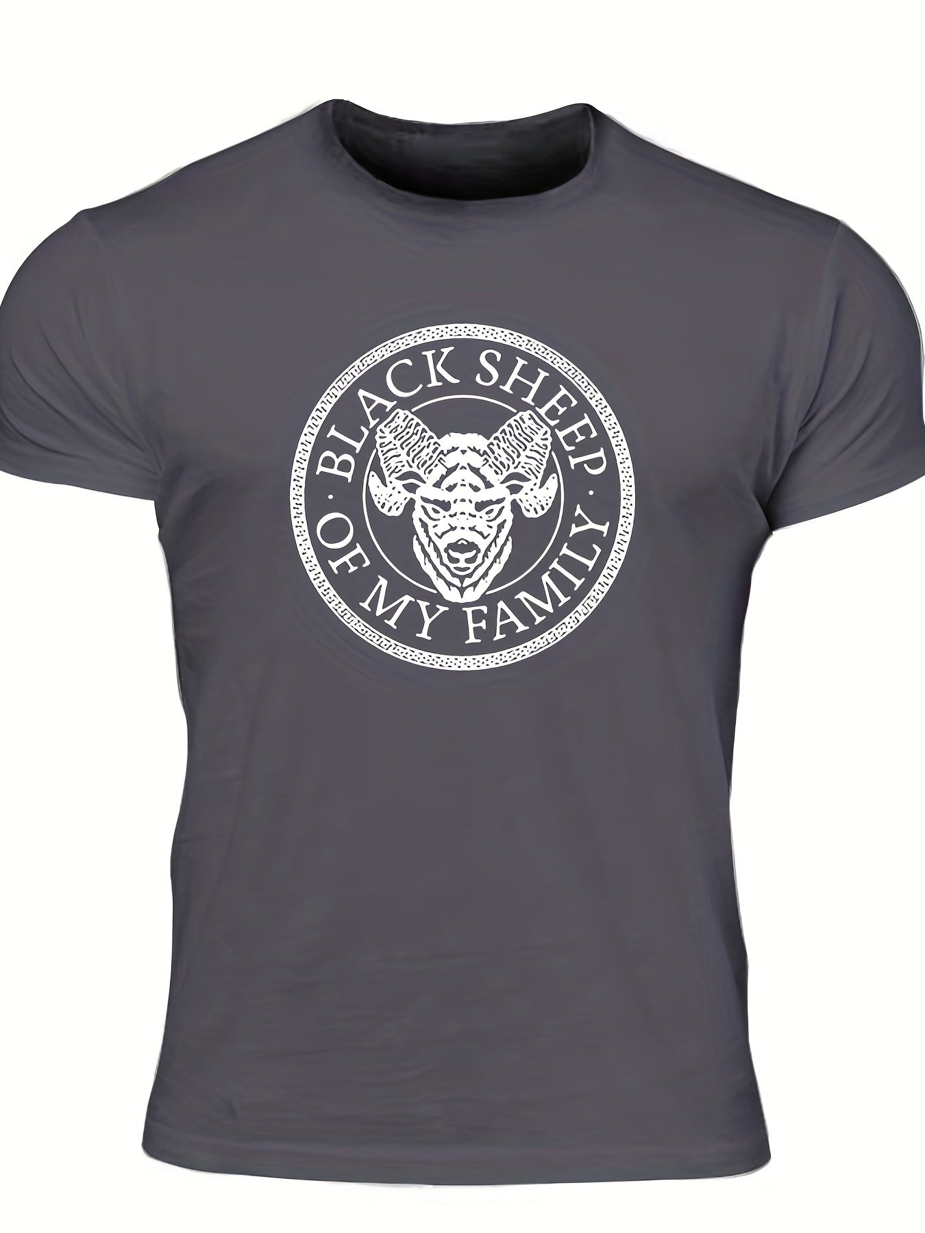 "Black Sheep Of My Family", Men's Sheep Graphic T-shirt, Casual Comfy Slightly Stretch Crew Neck Tee, Men's Clothing For Summer Outdoor - Lena & Miles Exquisite Boutique LLC.