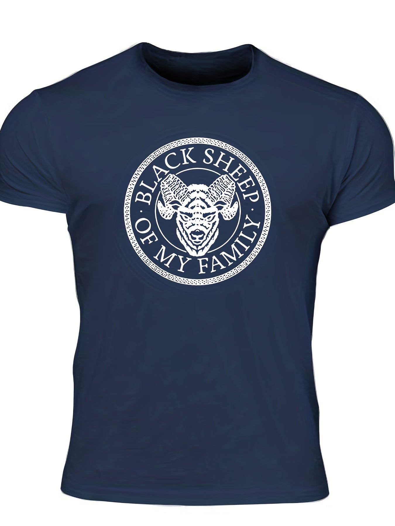 "Black Sheep Of My Family", Men's Sheep Graphic T-shirt, Casual Comfy Slightly Stretch Crew Neck Tee, Men's Clothing For Summer Outdoor - Lena & Miles Exquisite Boutique LLC.