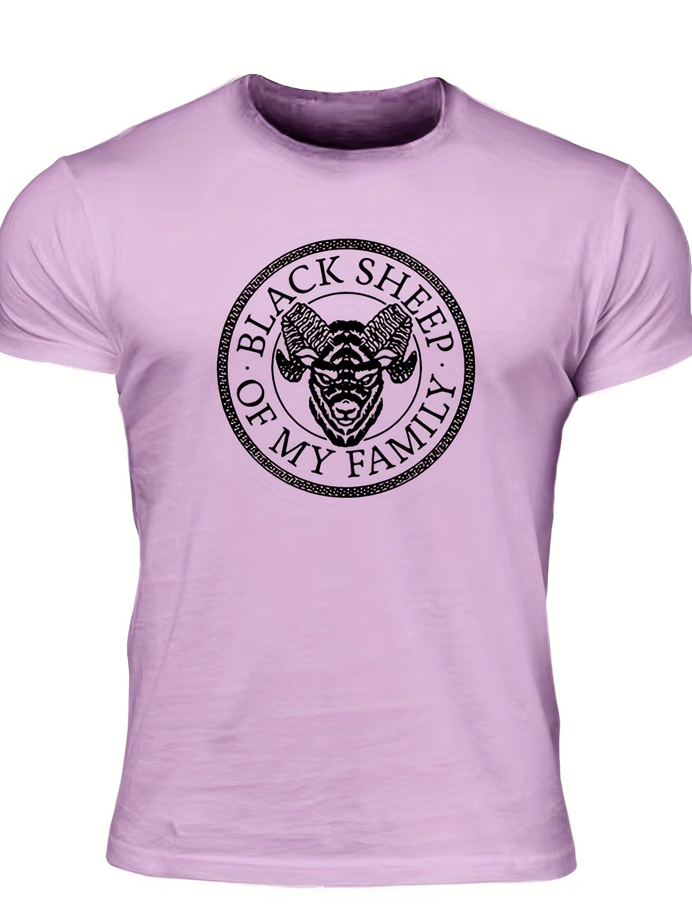 "Black Sheep Of My Family", Men's Sheep Graphic T-shirt, Casual Comfy Slightly Stretch Crew Neck Tee, Men's Clothing For Summer Outdoor - Lena & Miles Exquisite Boutique LLC.